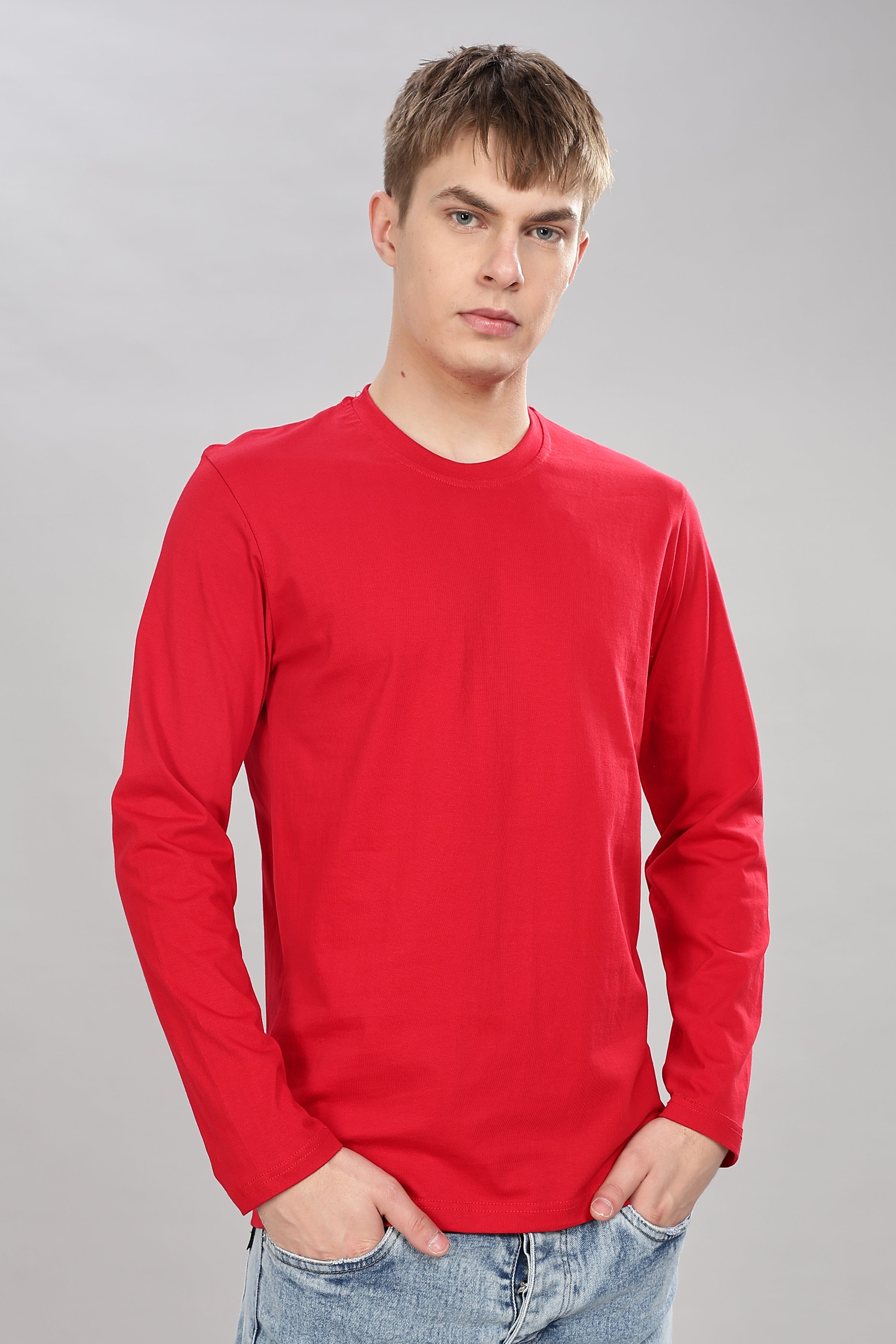 Classic Red Long Sleeve Crew Neck T-Shirt