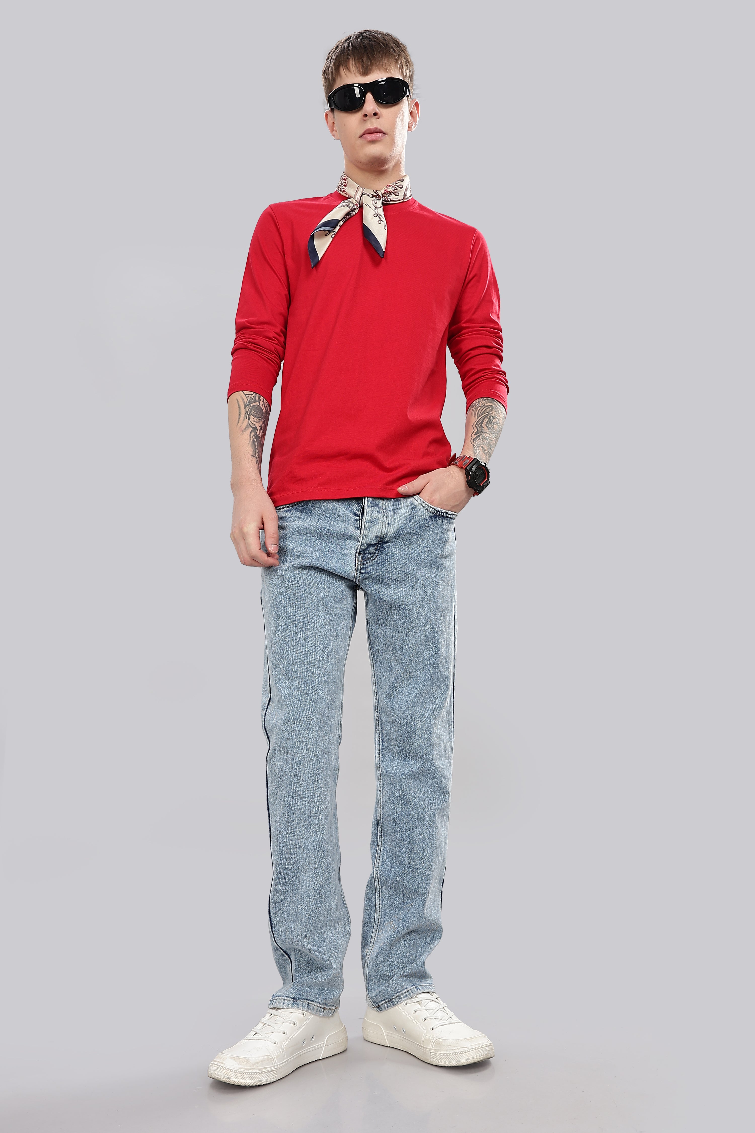 Classic Red Long Sleeve Crew Neck T-Shirt