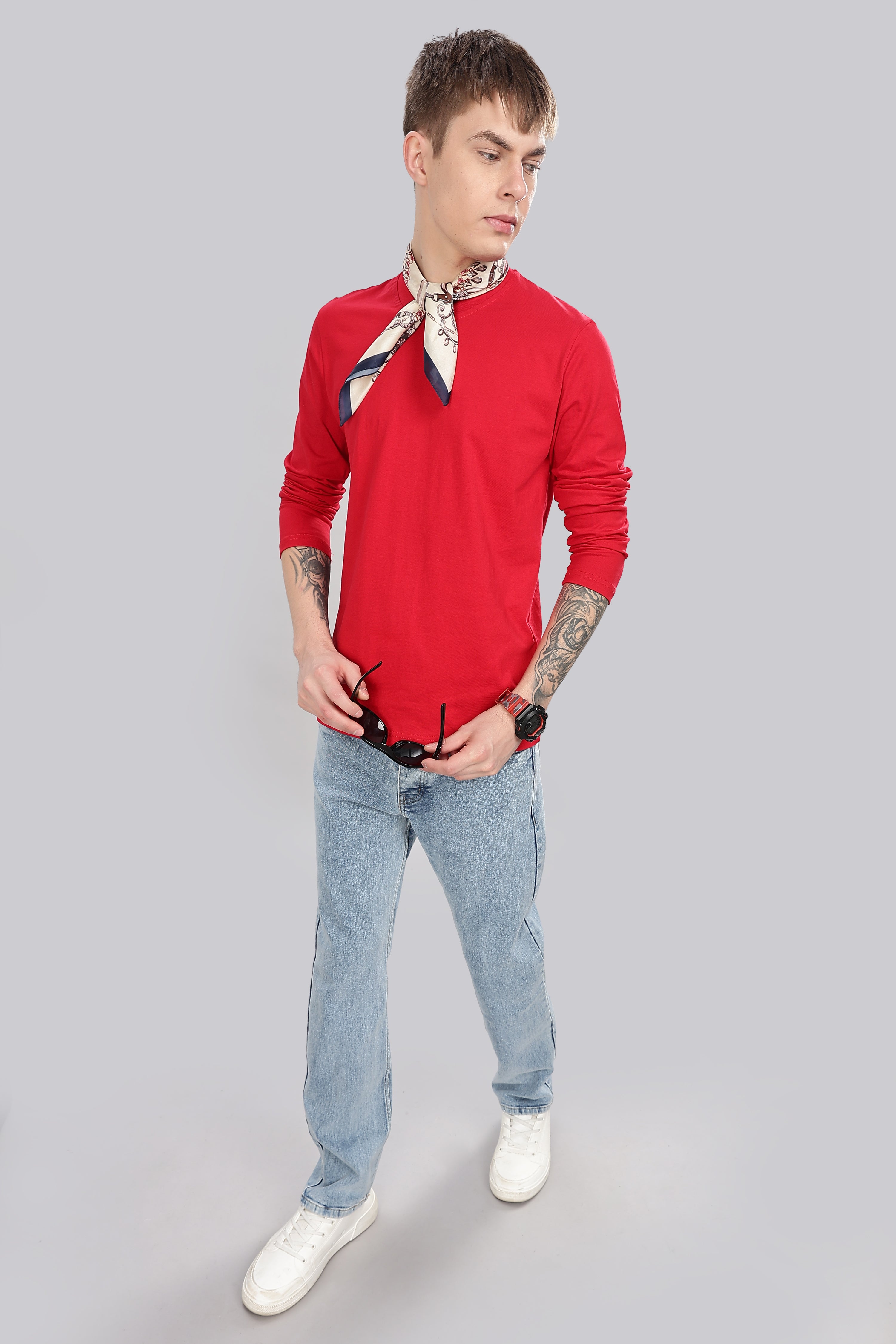 Classic Red Long Sleeve Crew Neck T-Shirt