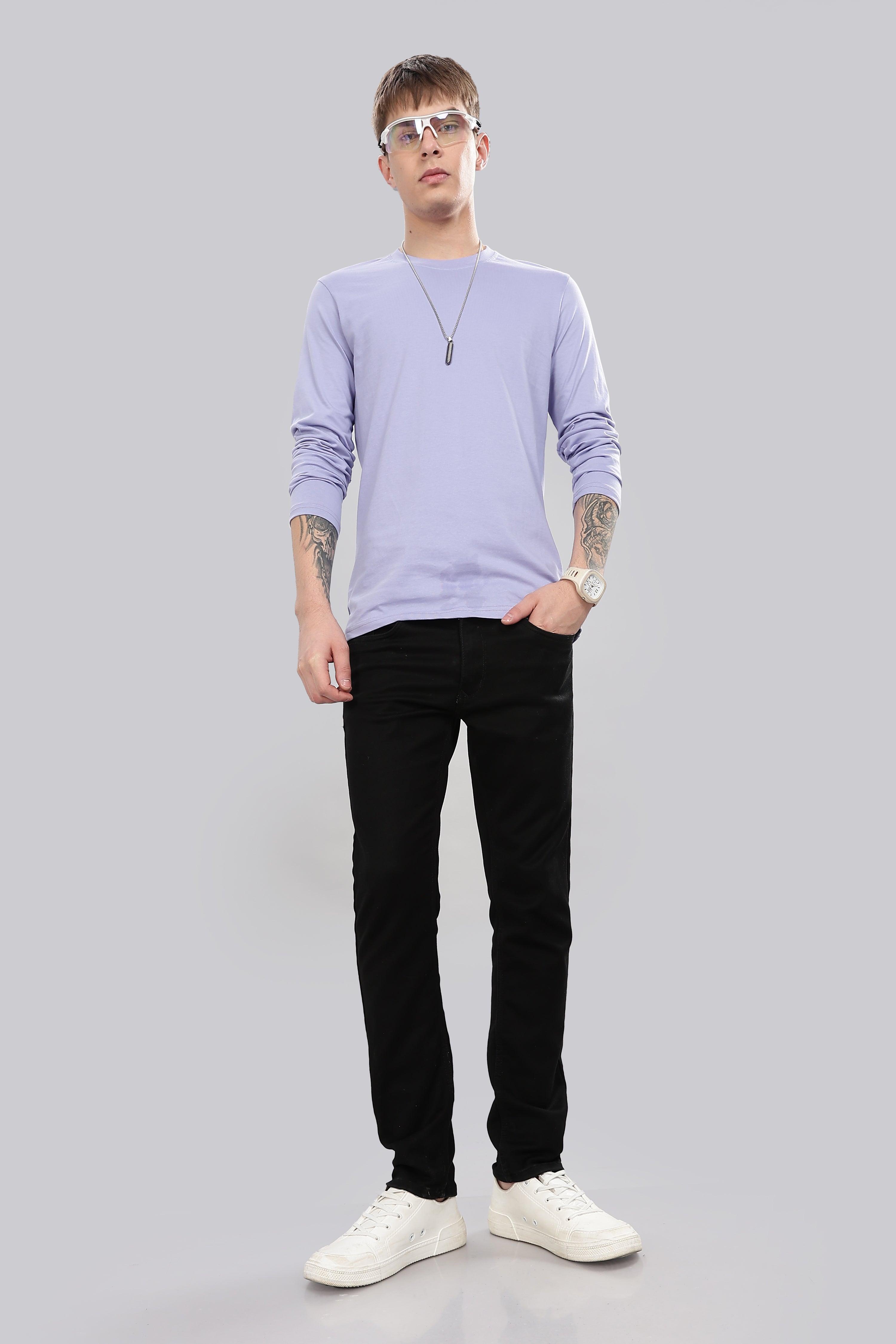 Sky Blue Long Sleeve Crew Neck T-Shirt