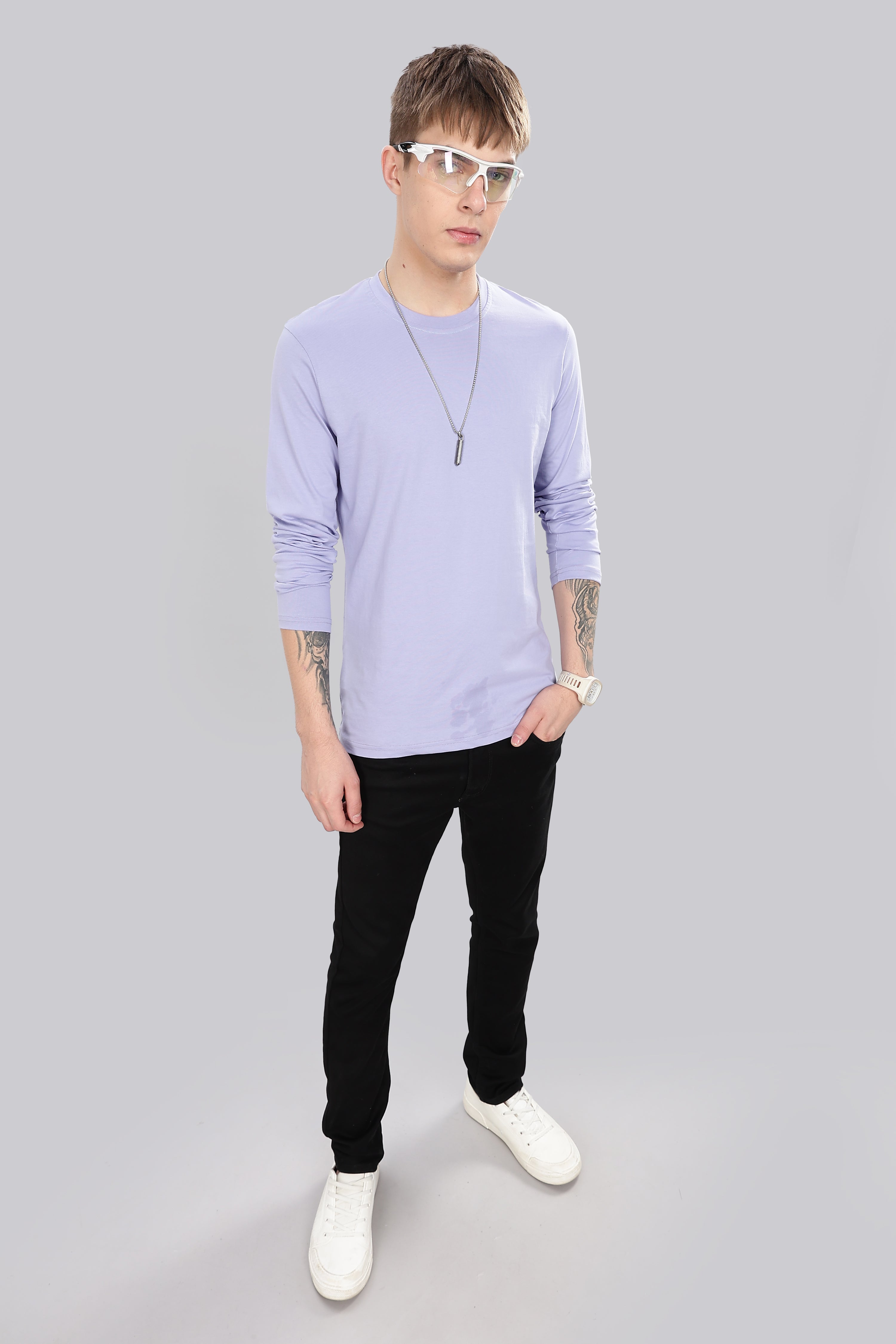 Sky Blue Long Sleeve Crew Neck T-Shirt