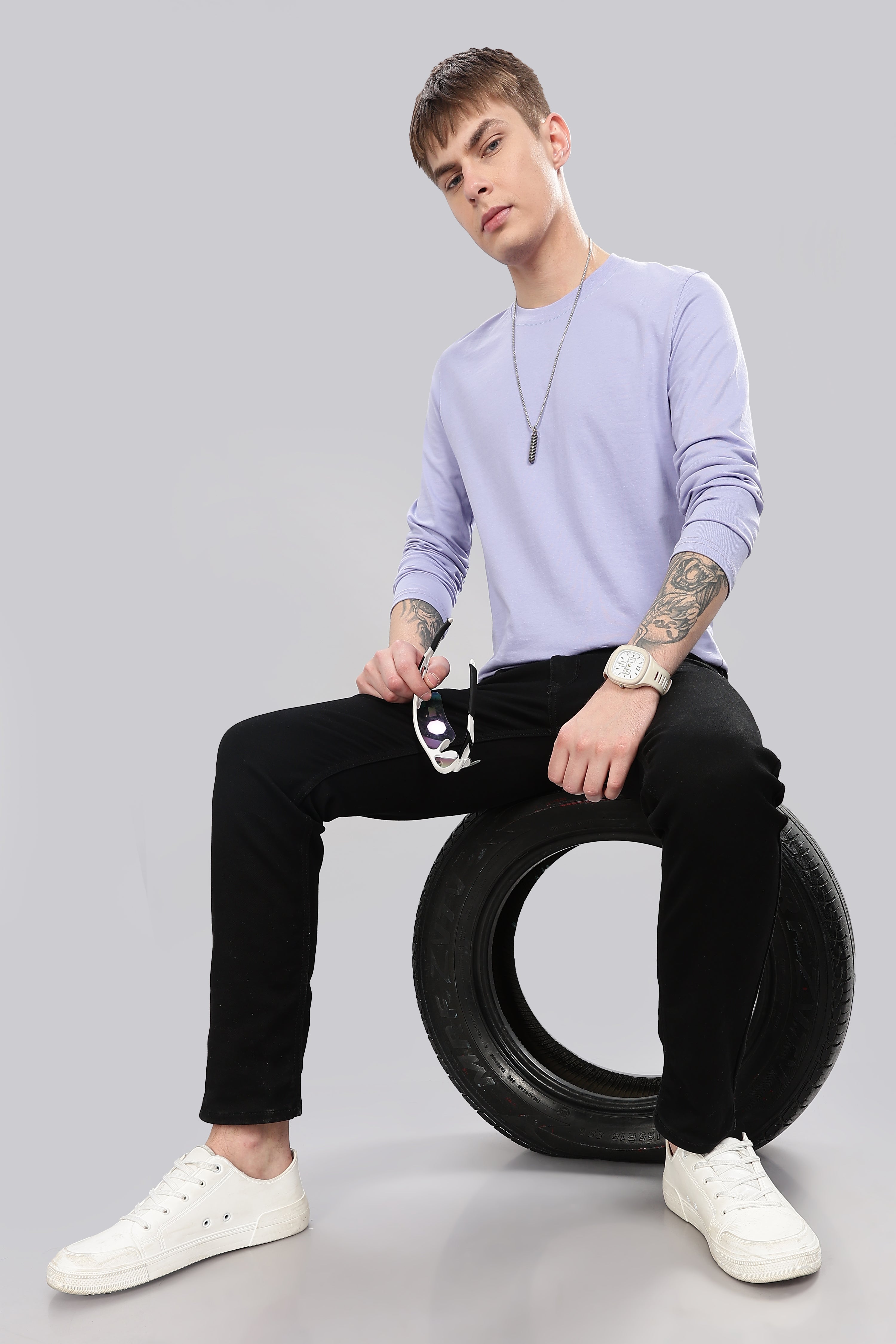 Sky Blue Long Sleeve Crew Neck T-Shirt