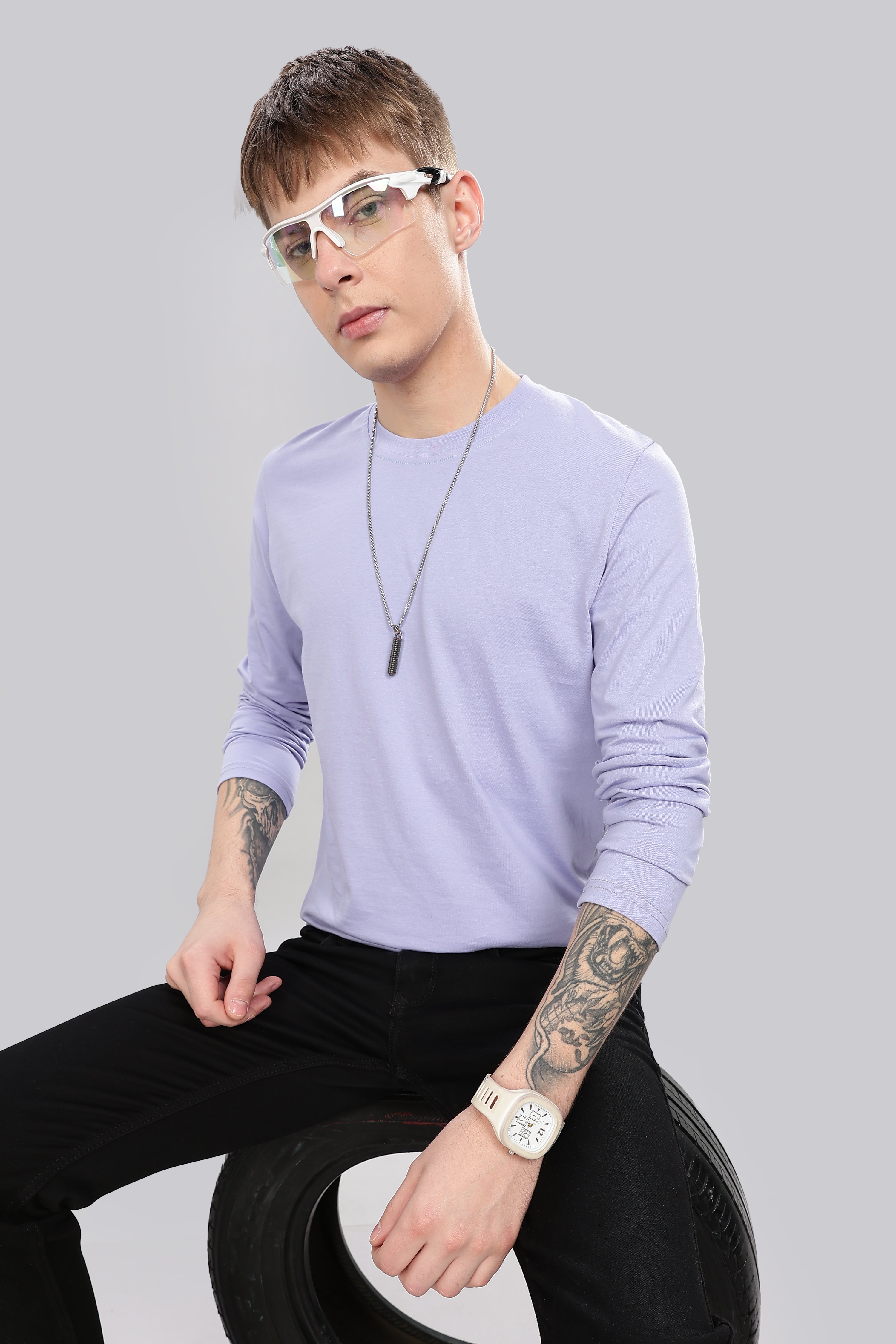 Sky Blue Long Sleeve Crew Neck T-Shirt