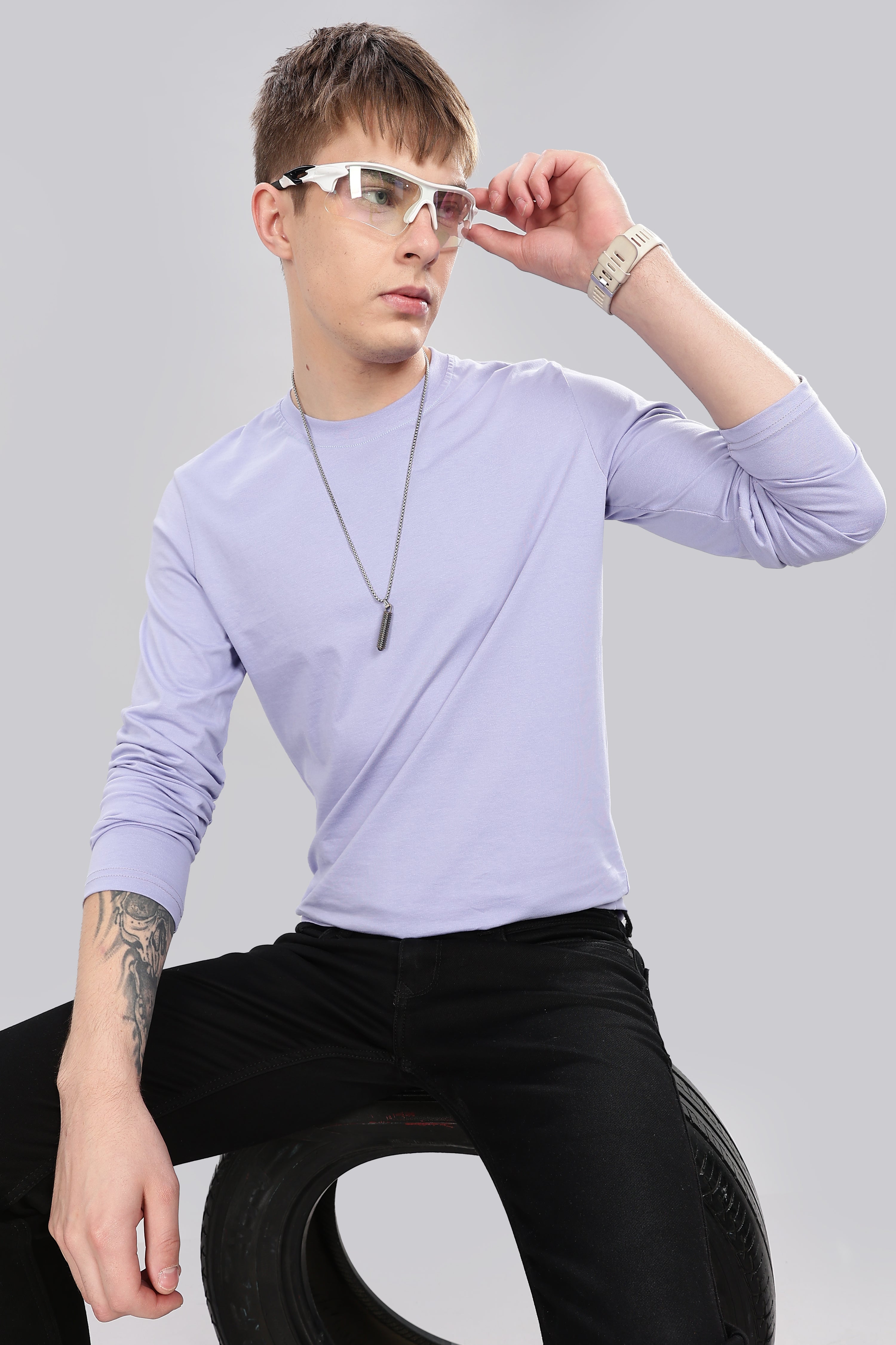 Sky Blue Long Sleeve Crew Neck T-Shirt