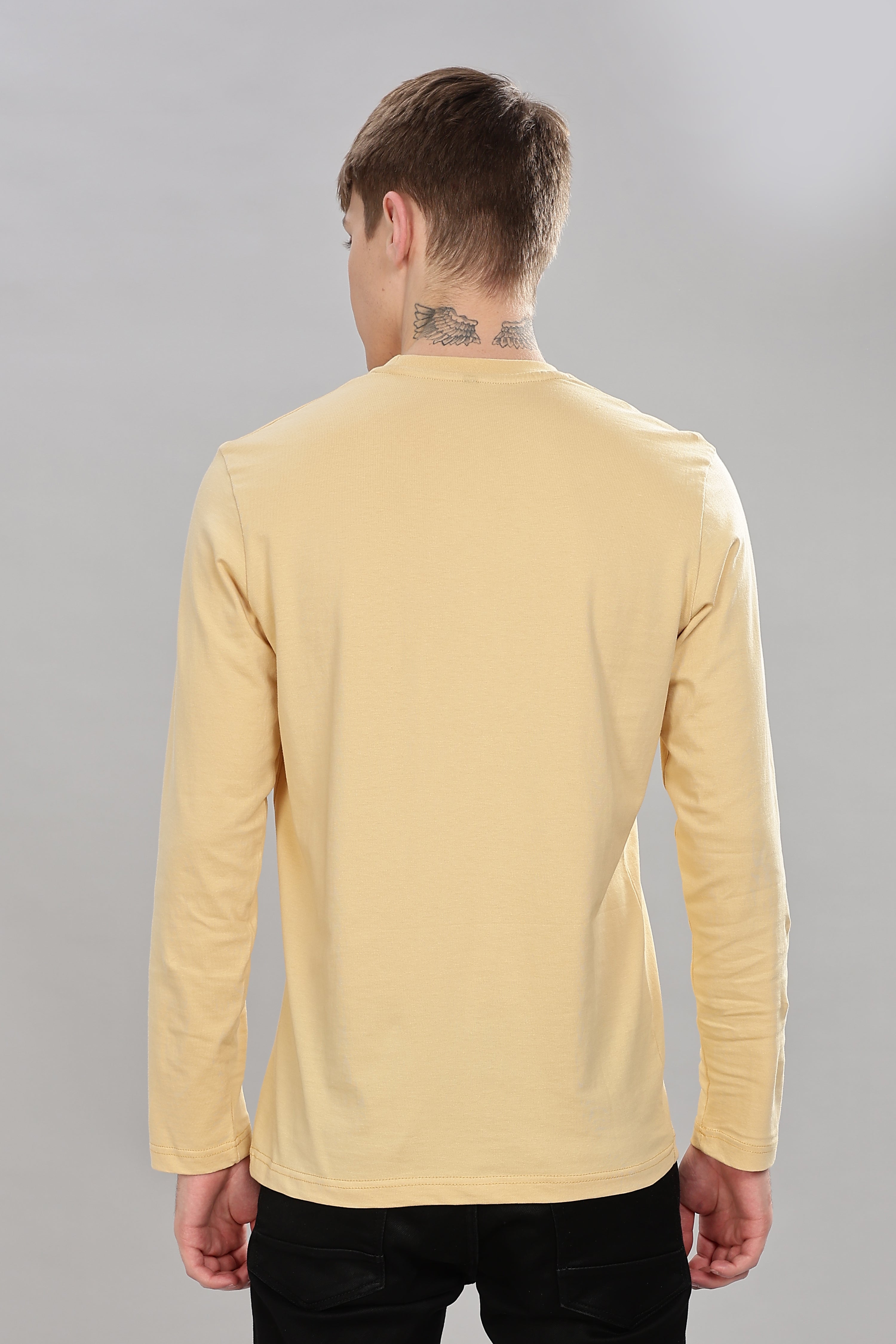 Cream Long Sleeve Crew Neck T-Shirt