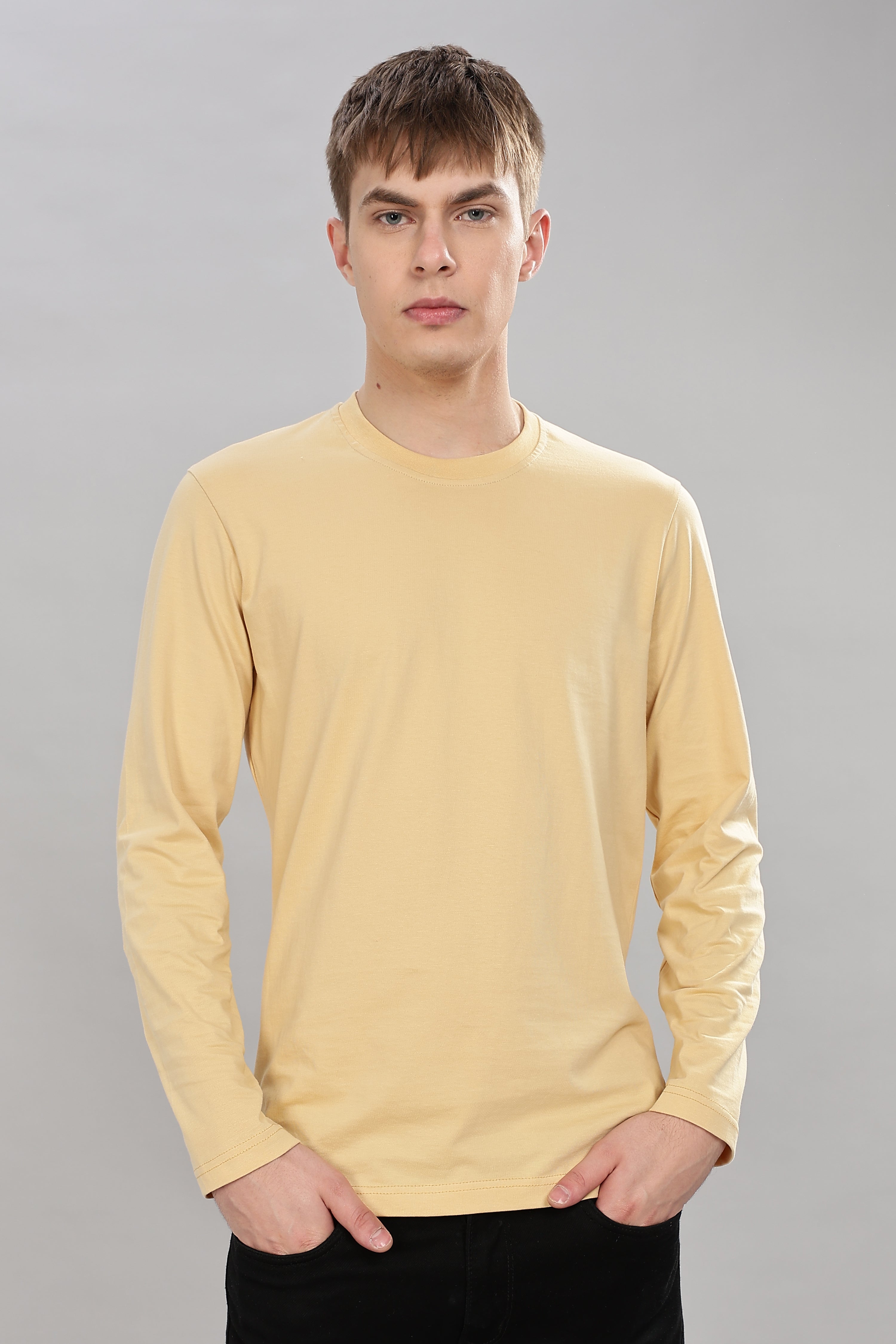 Cream Long Sleeve Crew Neck T-Shirt