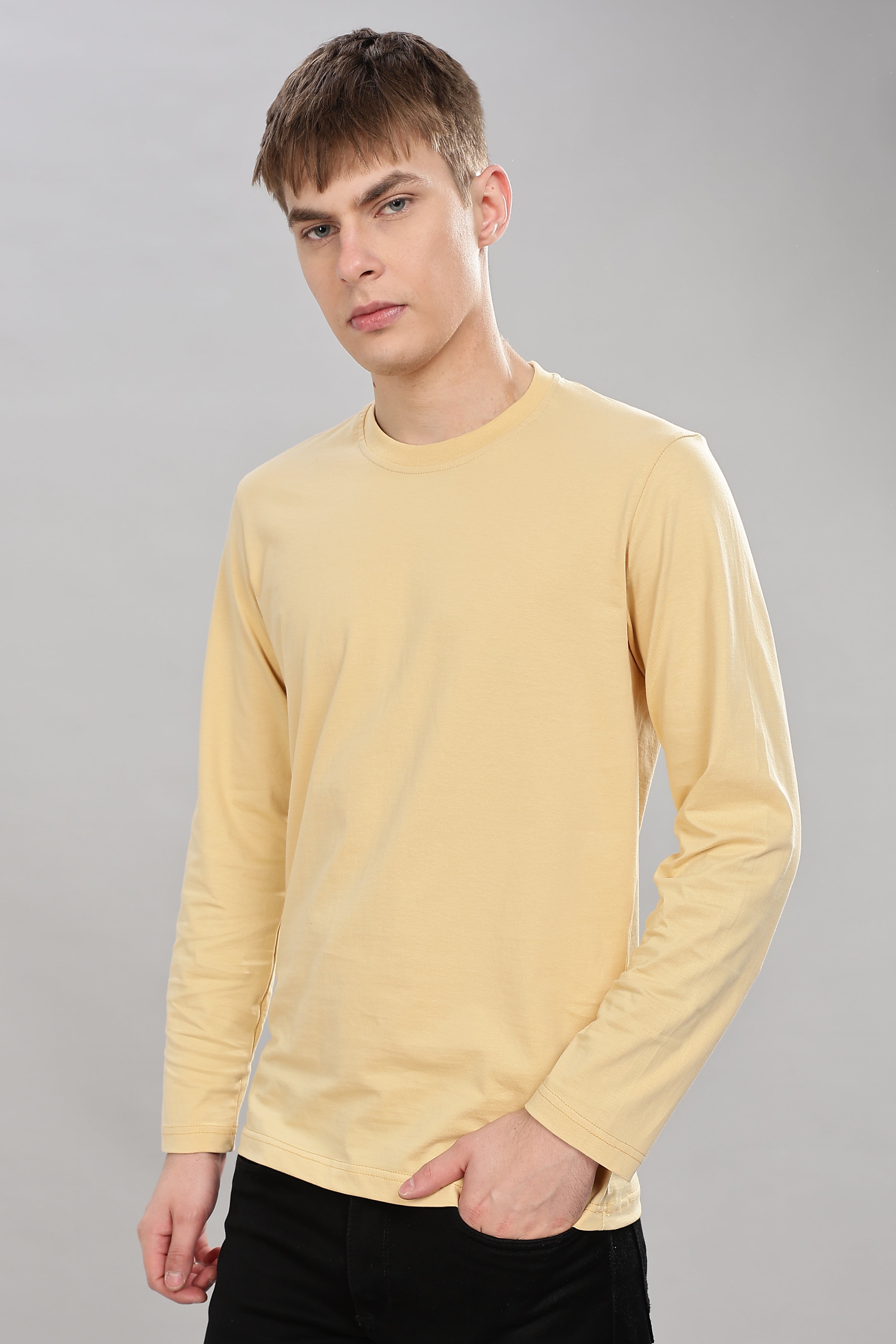 Cream Long Sleeve Crew Neck T-Shirt