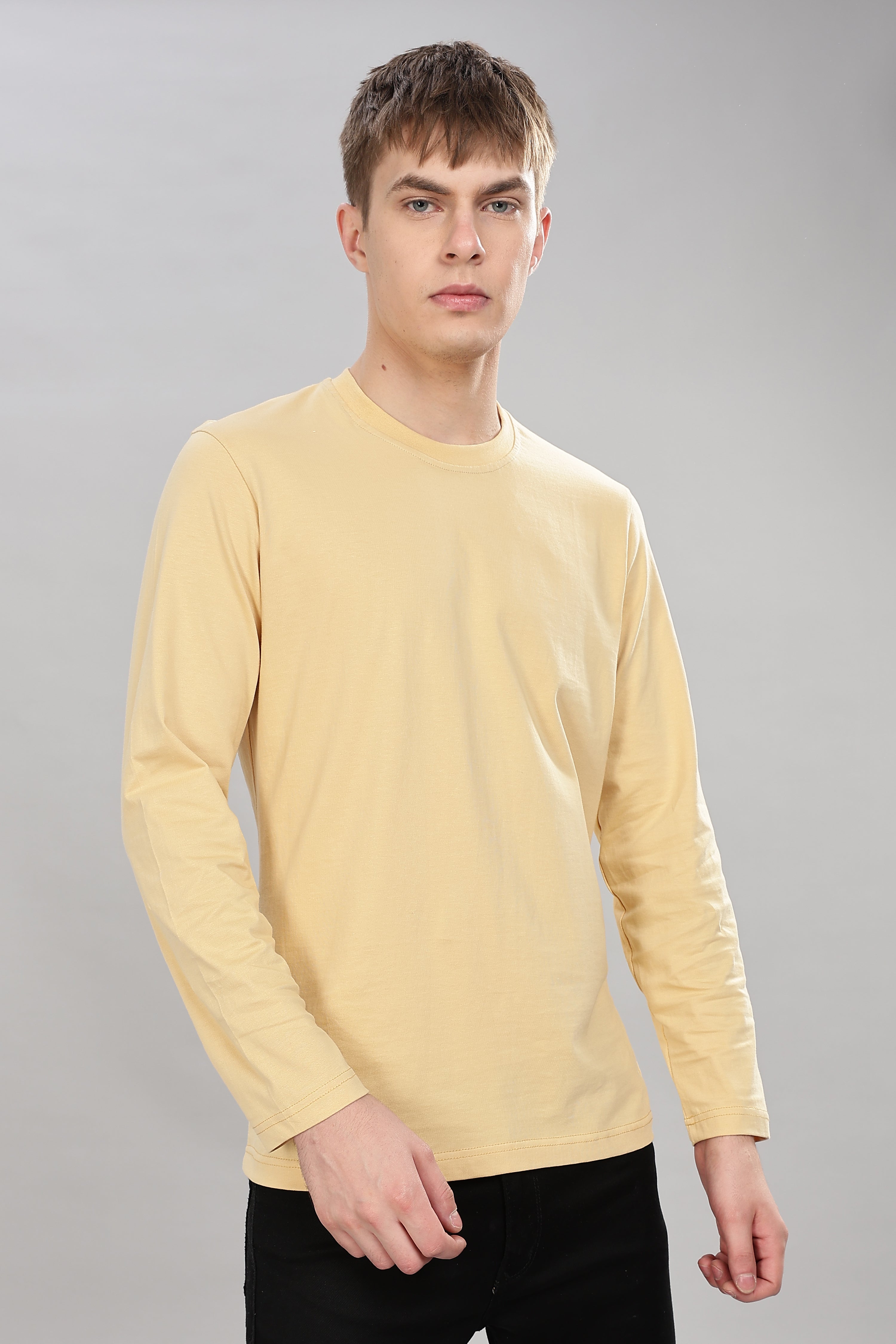 Cream Long Sleeve Crew Neck T-Shirt