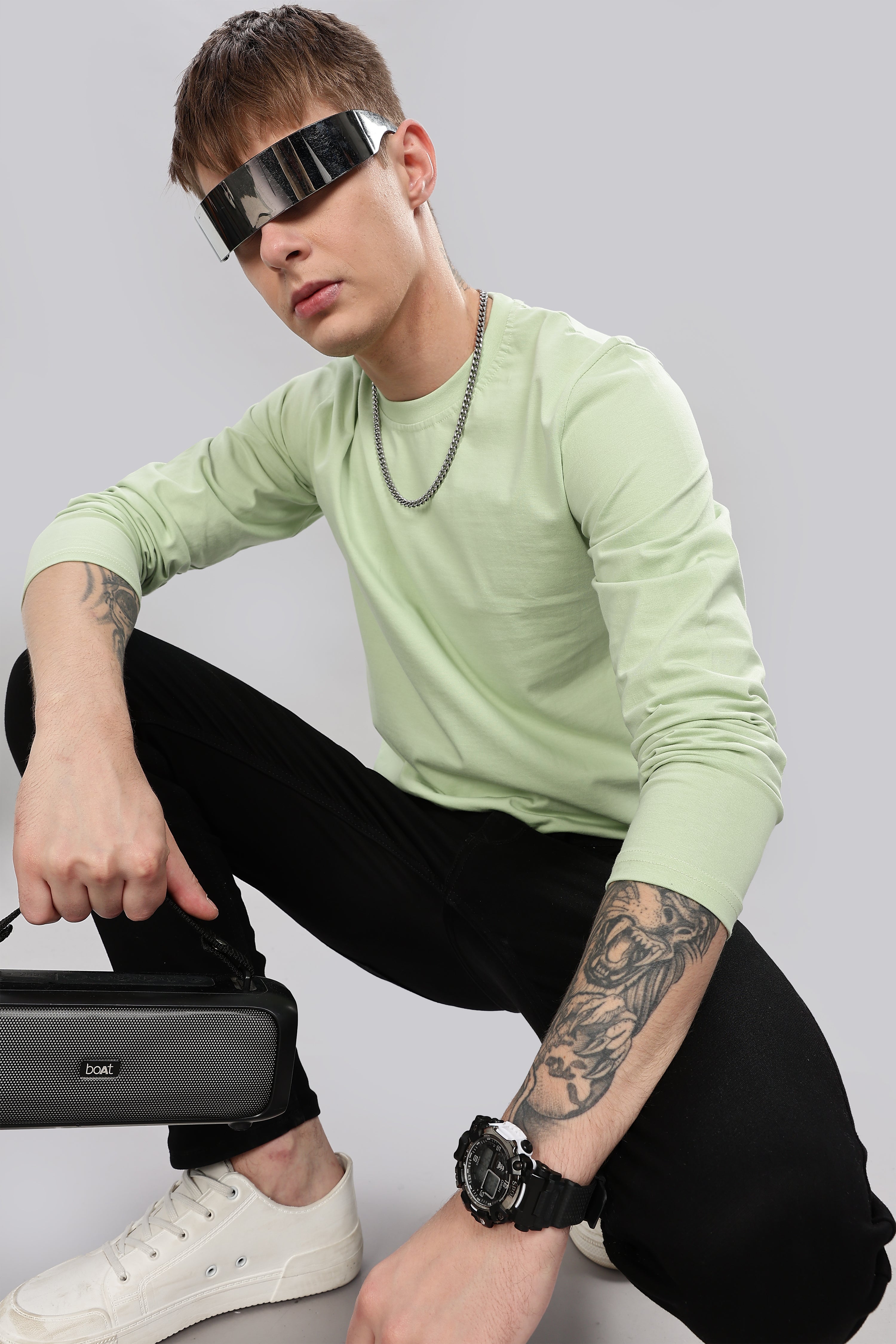Seafoam Green Long Sleeve Crew Neck T-Shirt