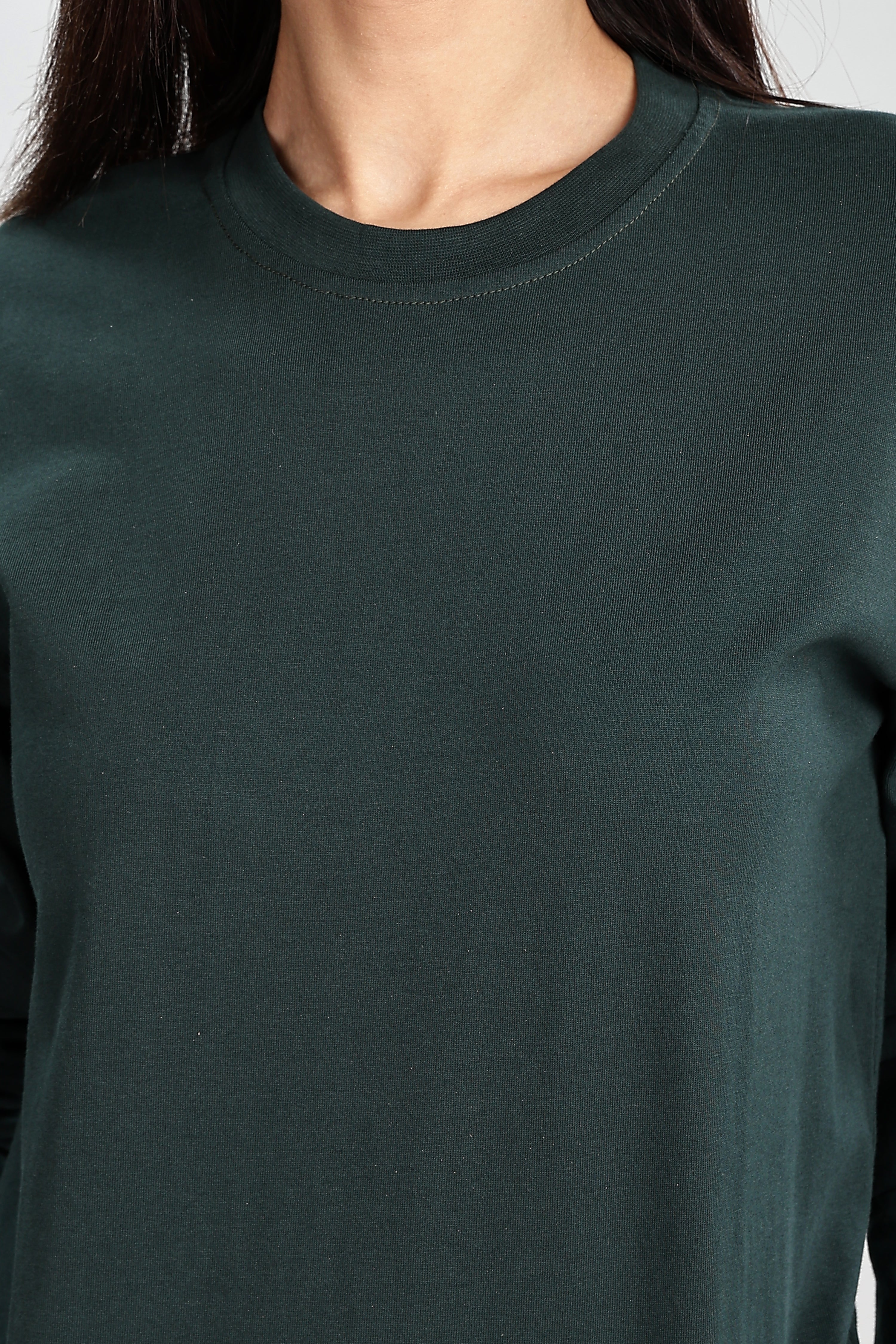 Bottle Green Long Sleeve Rounded Neck T-Shirt