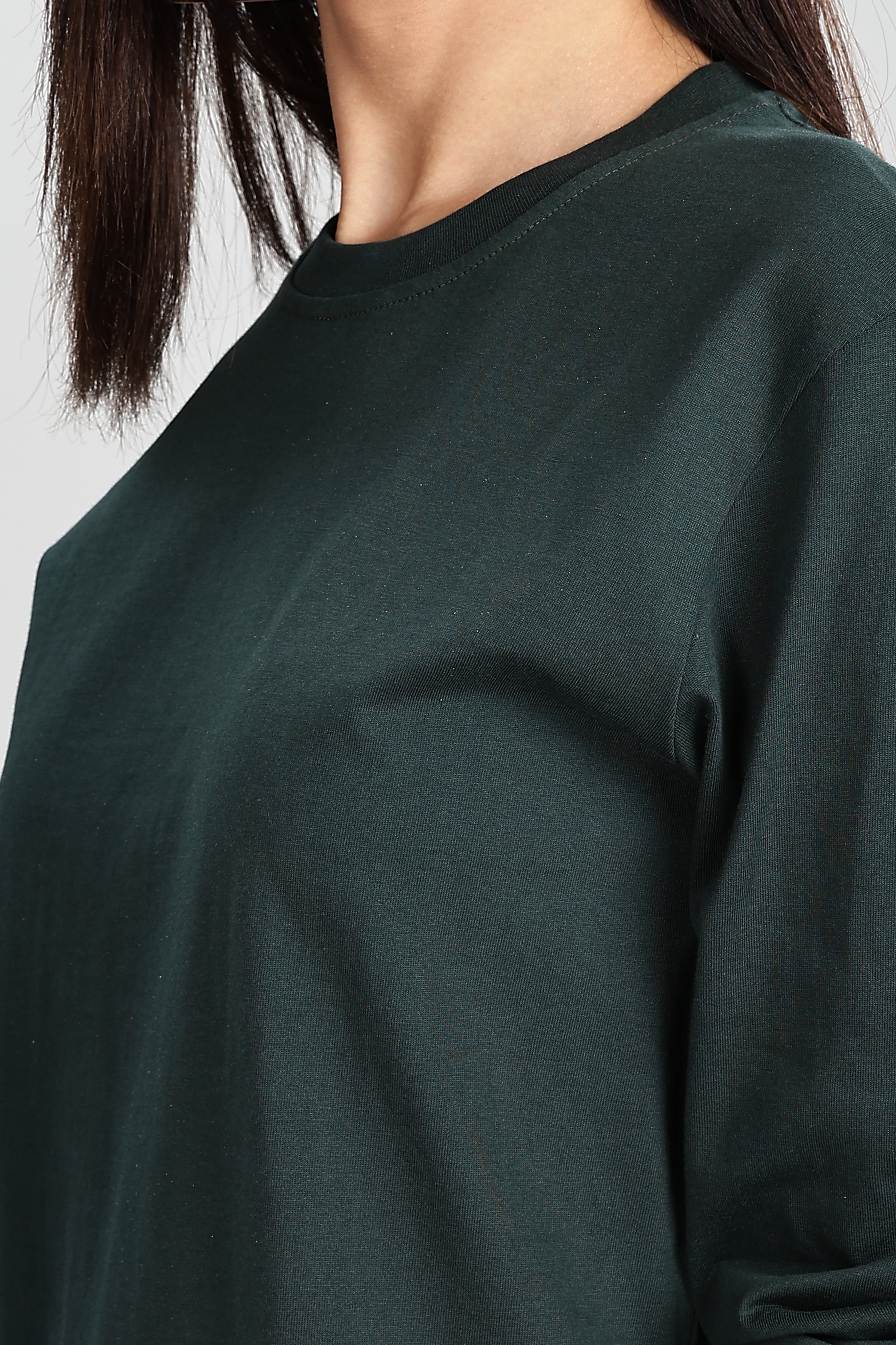 Bottle Green Long Sleeve Rounded Neck T-Shirt