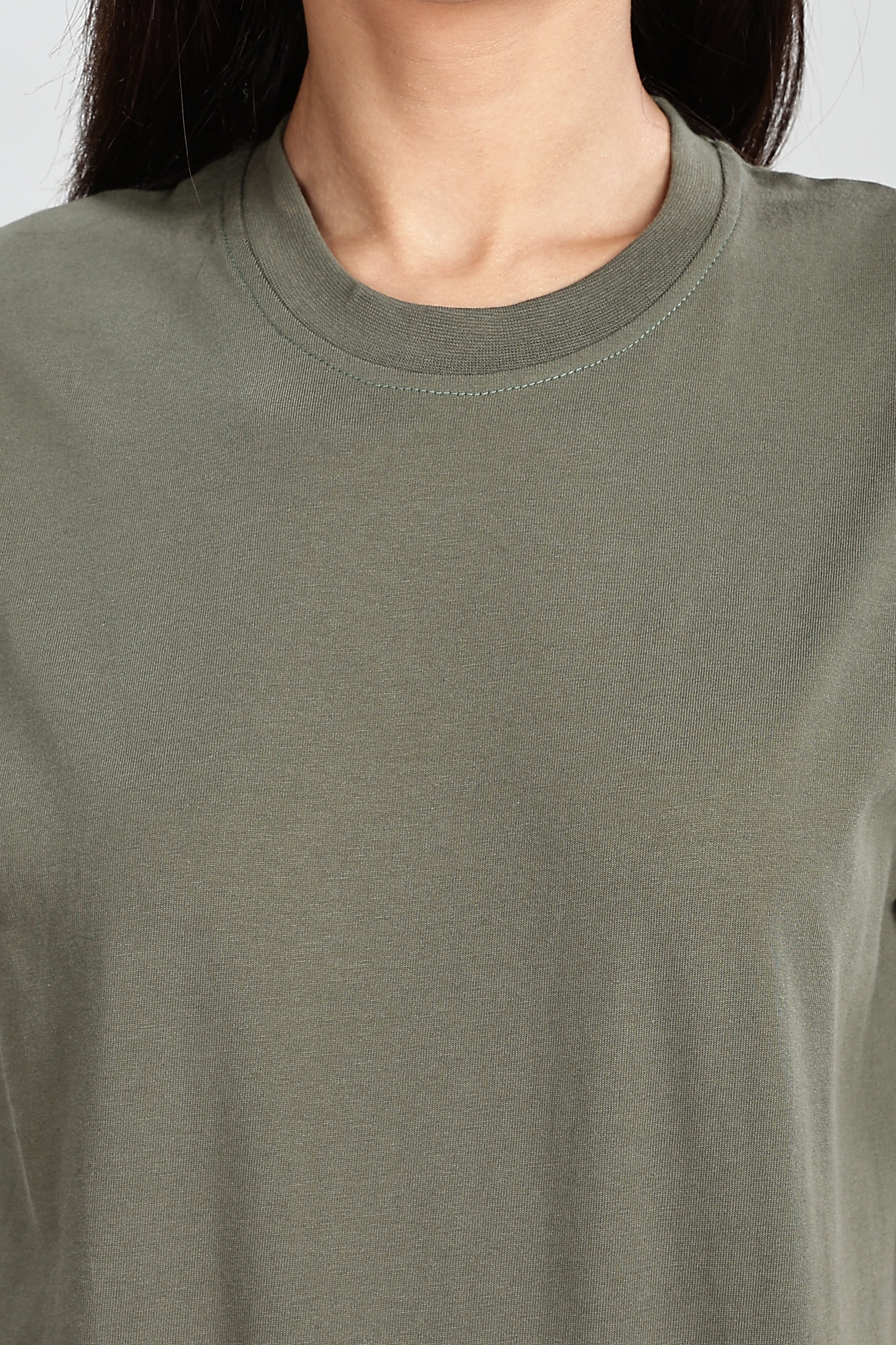 Olive Green Long Sleeve Rounded Neck T-Shirt