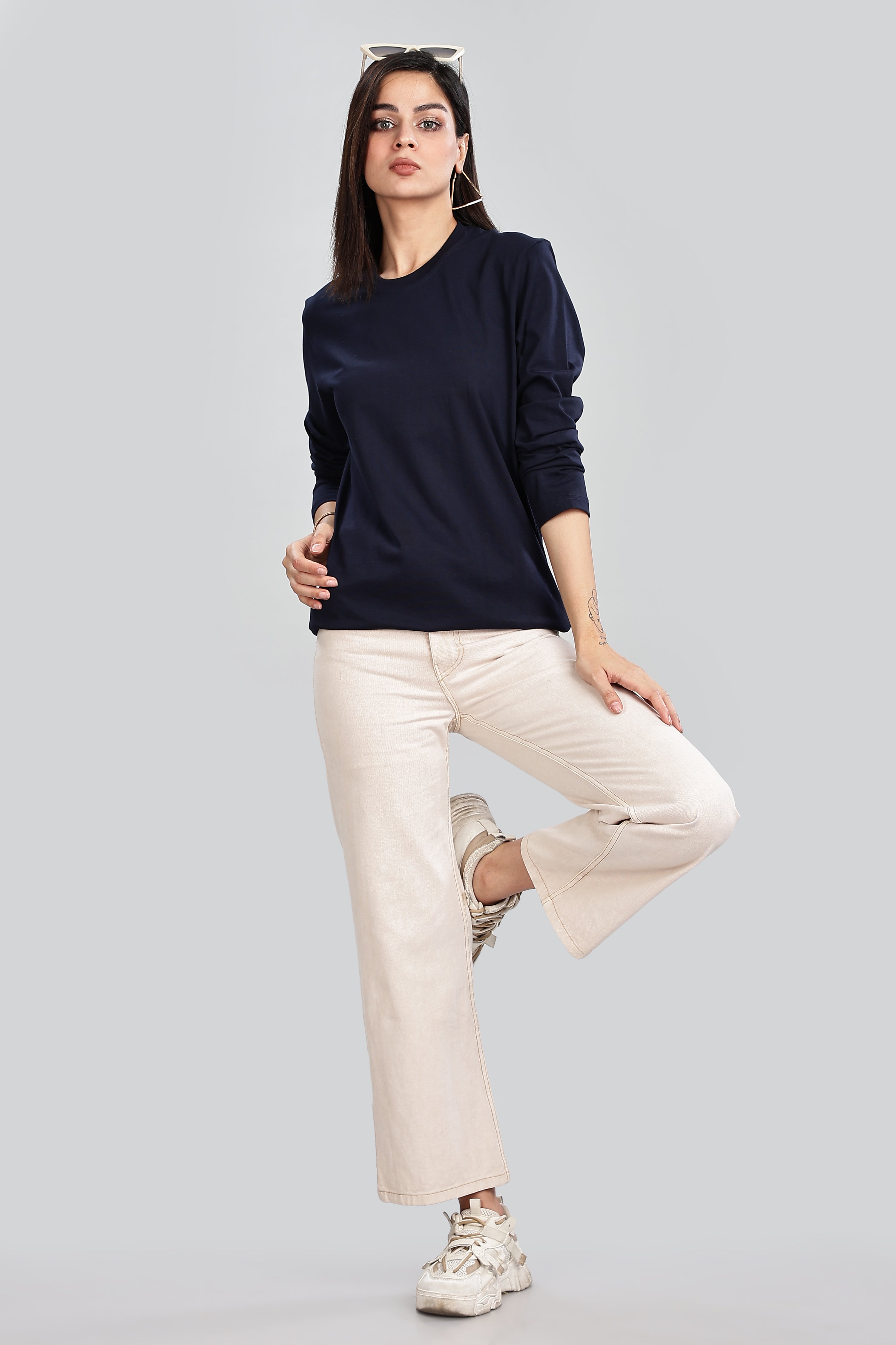 Navy Blue Long Sleeve Crew Neck T-Shirt