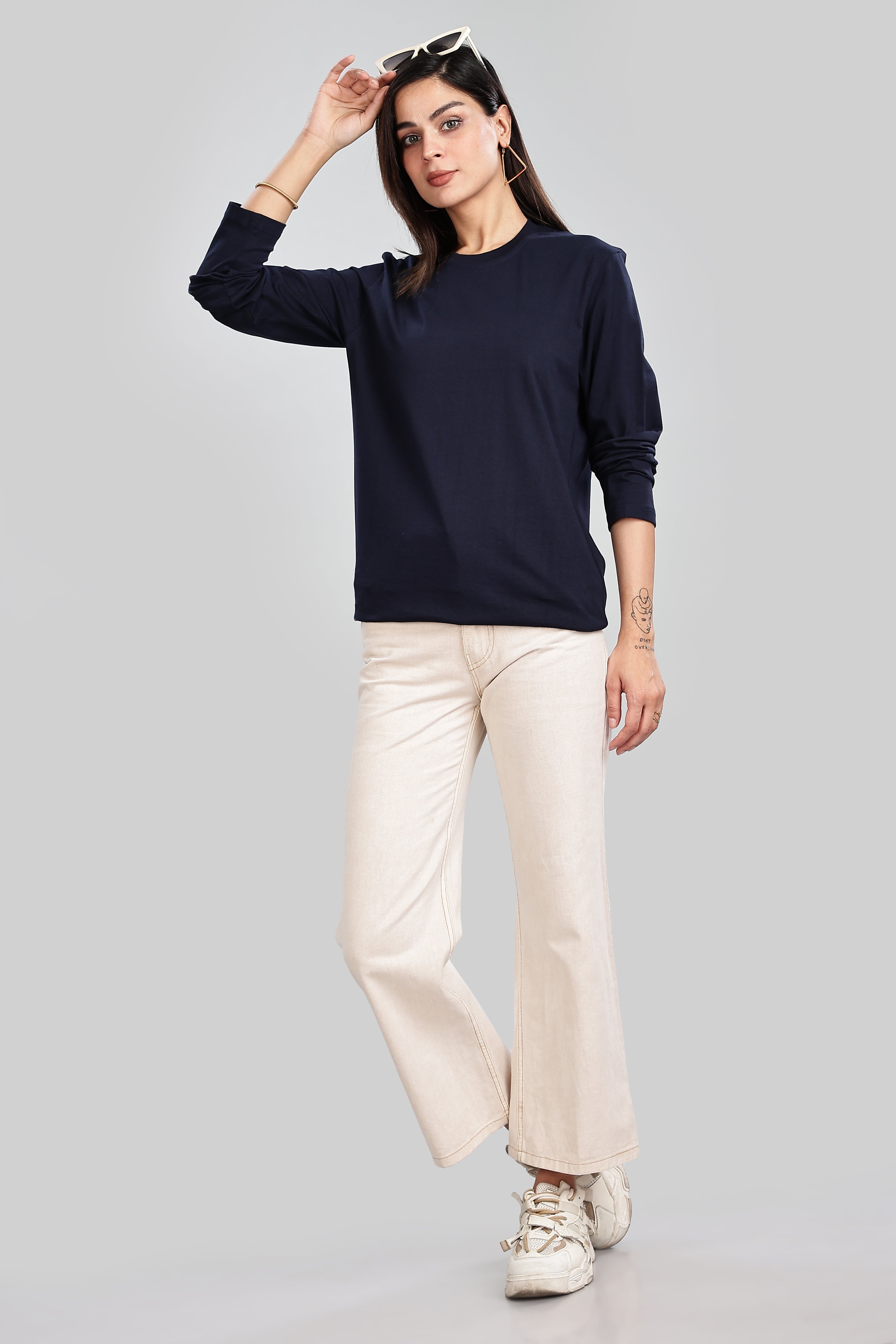 Navy Blue Long Sleeve Rounded Neck T-Shirt