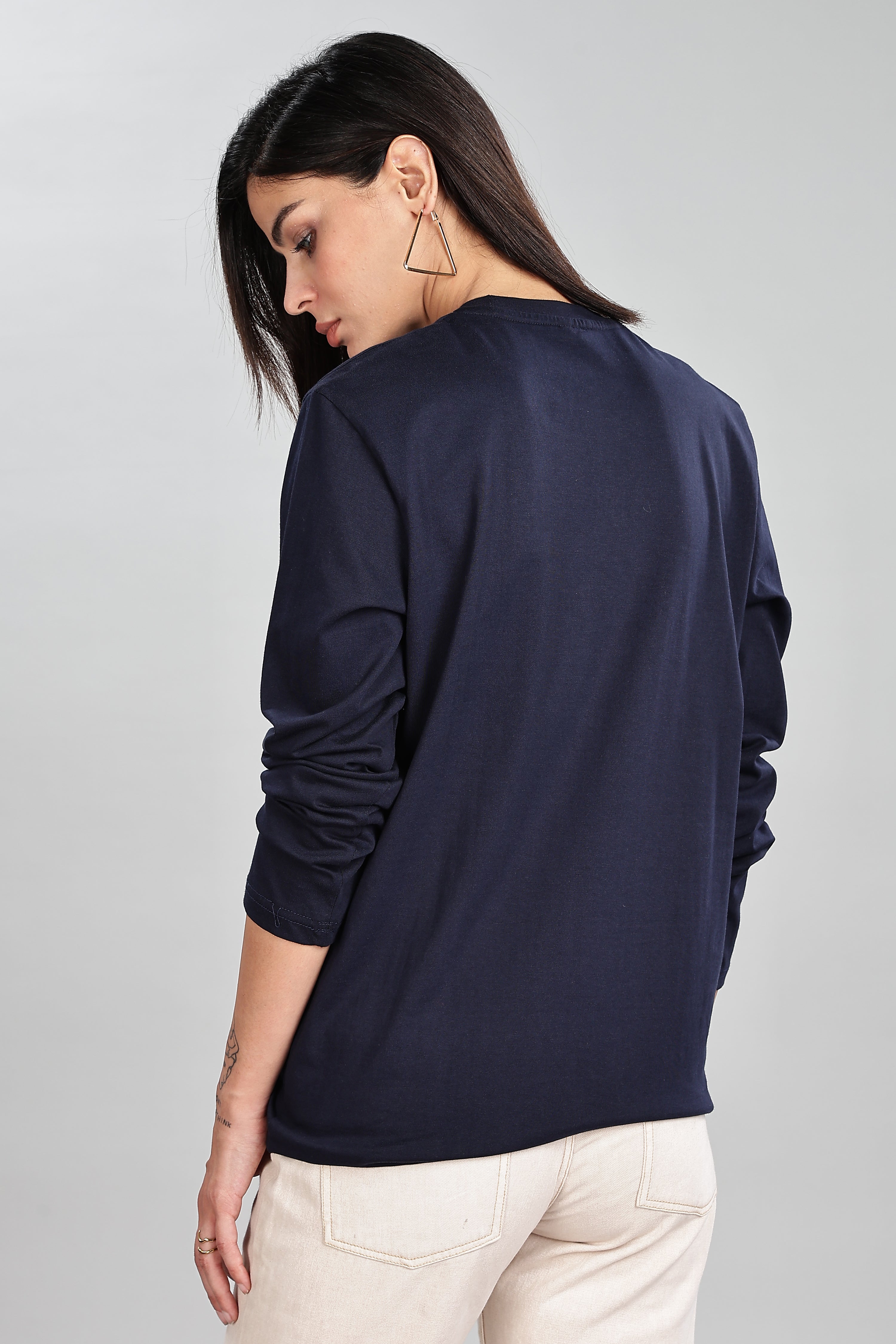 Navy Blue Long Sleeve Rounded Neck T-Shirt