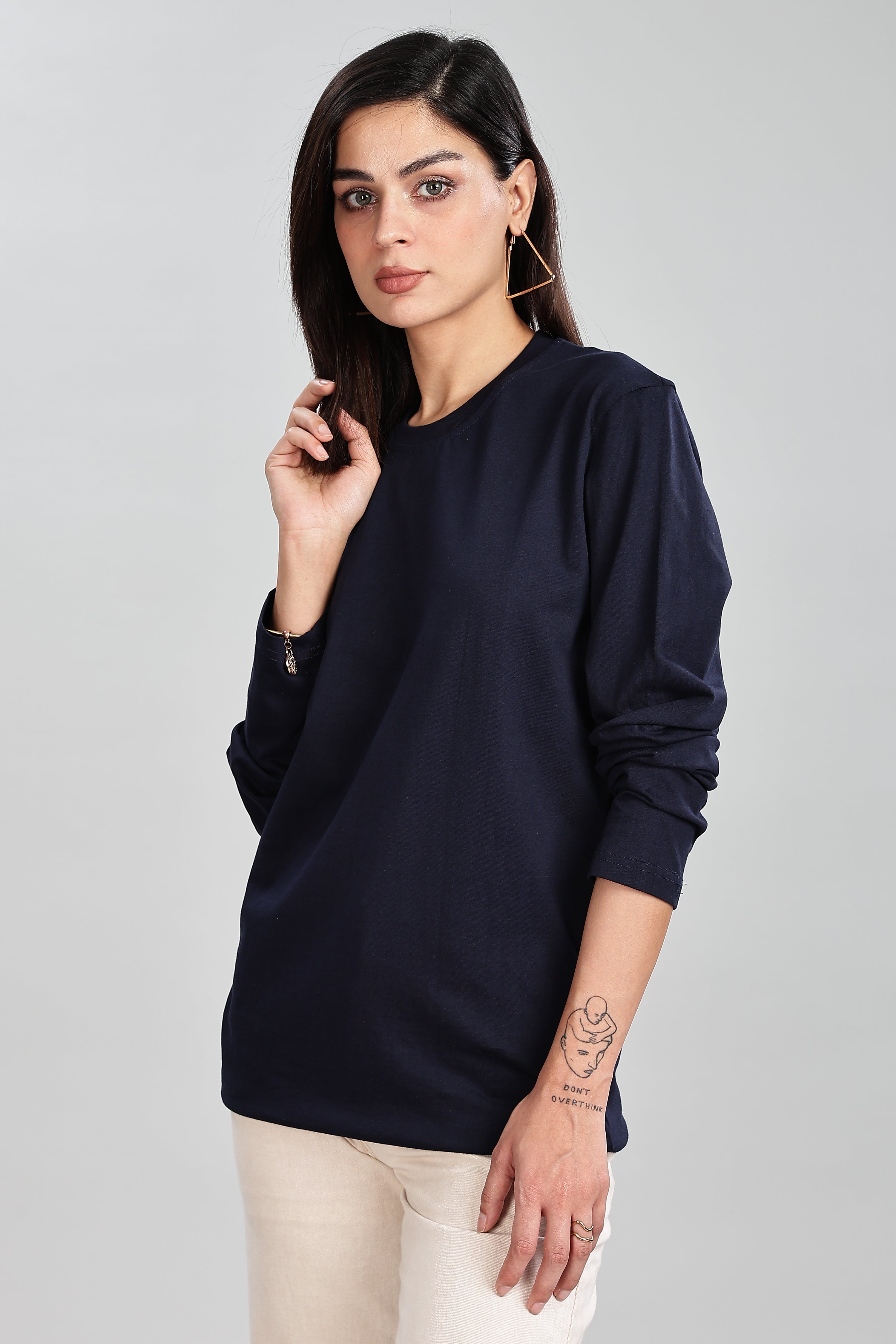 Navy Blue Long Sleeve Rounded Neck T-Shirt