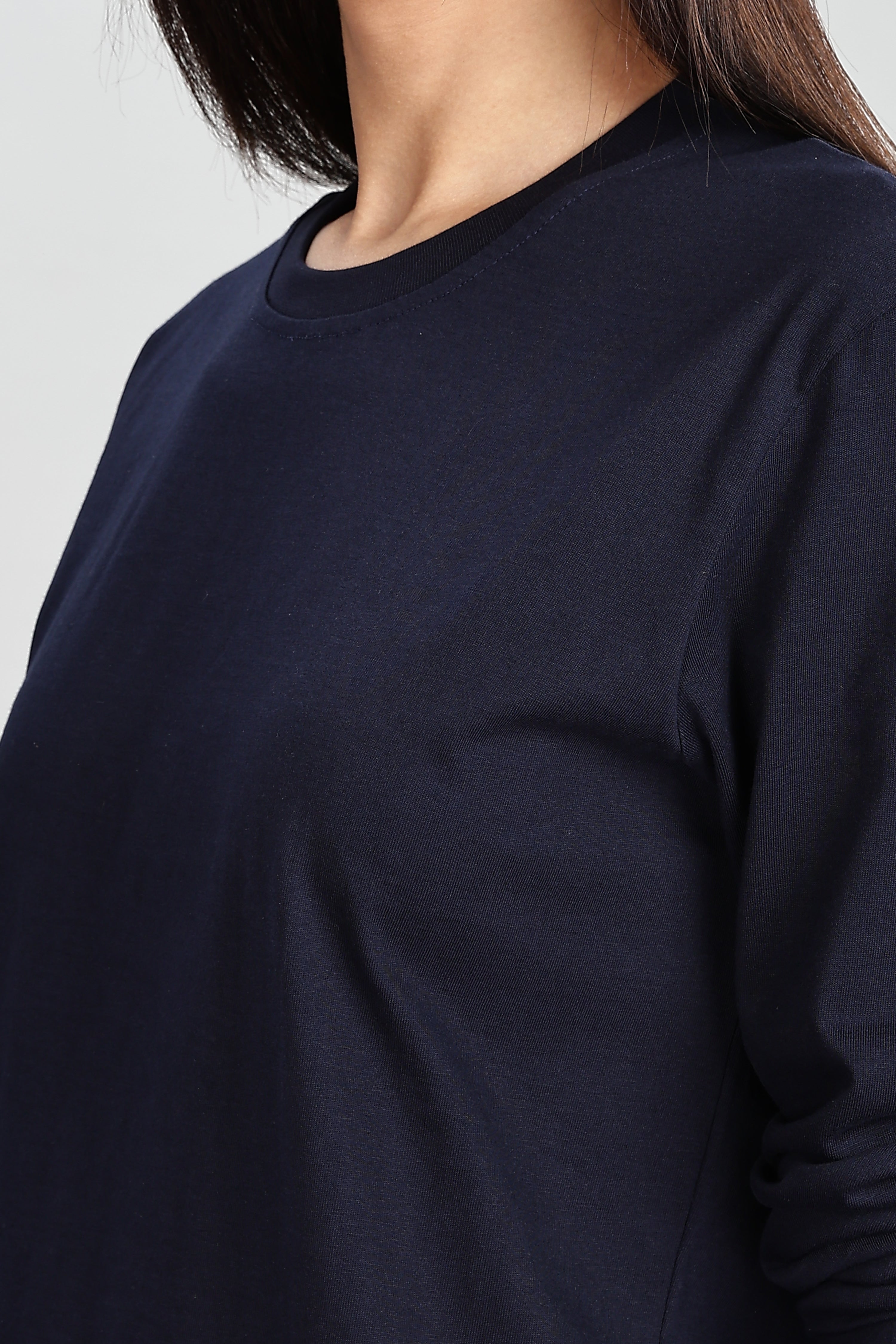 Navy Blue Long Sleeve Rounded Neck T-Shirt
