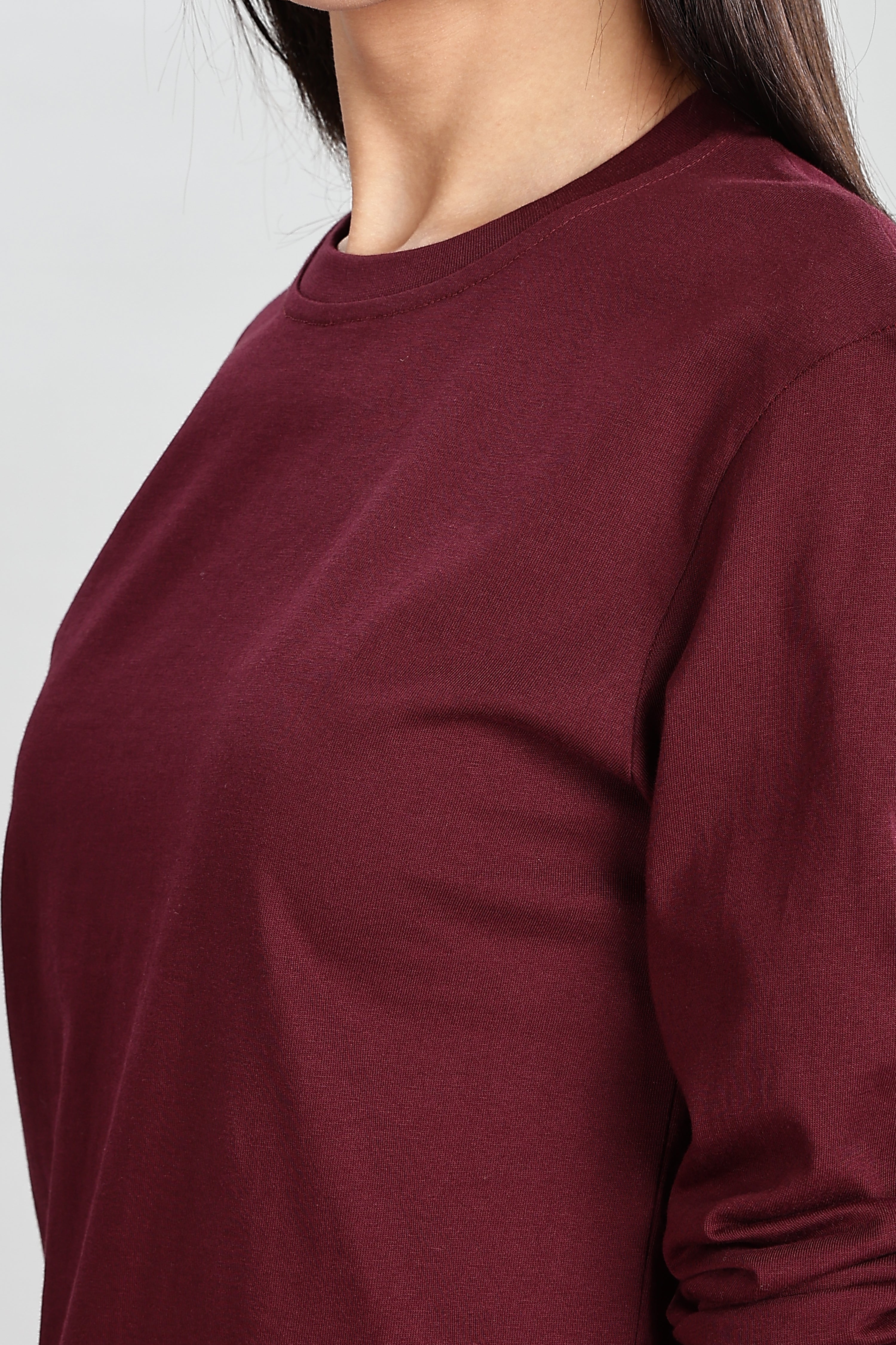 Burgundy Long Sleeve Rounded Neck T-Shirt