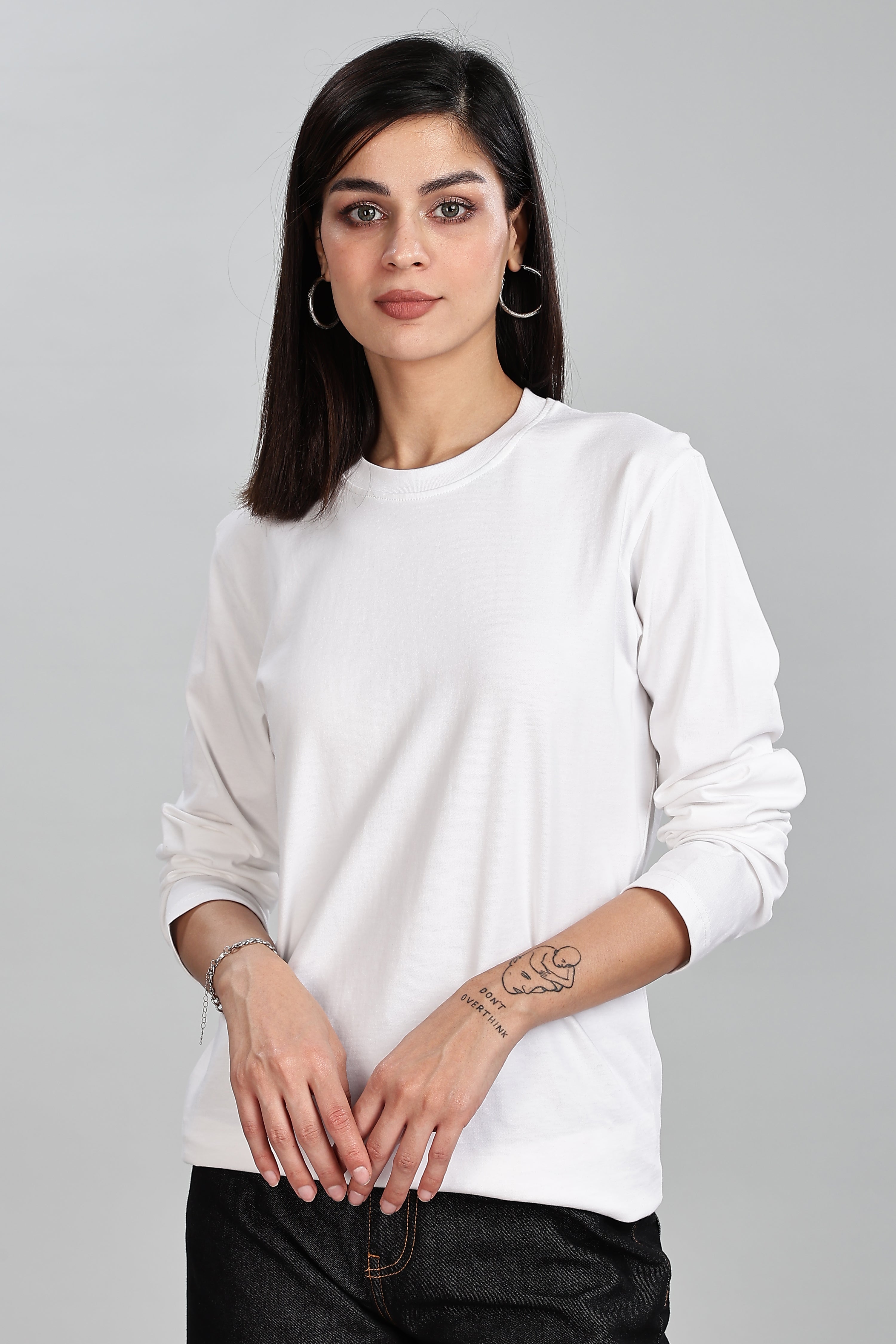 Milky White Long Sleeve Rounded Neck T-Shirt