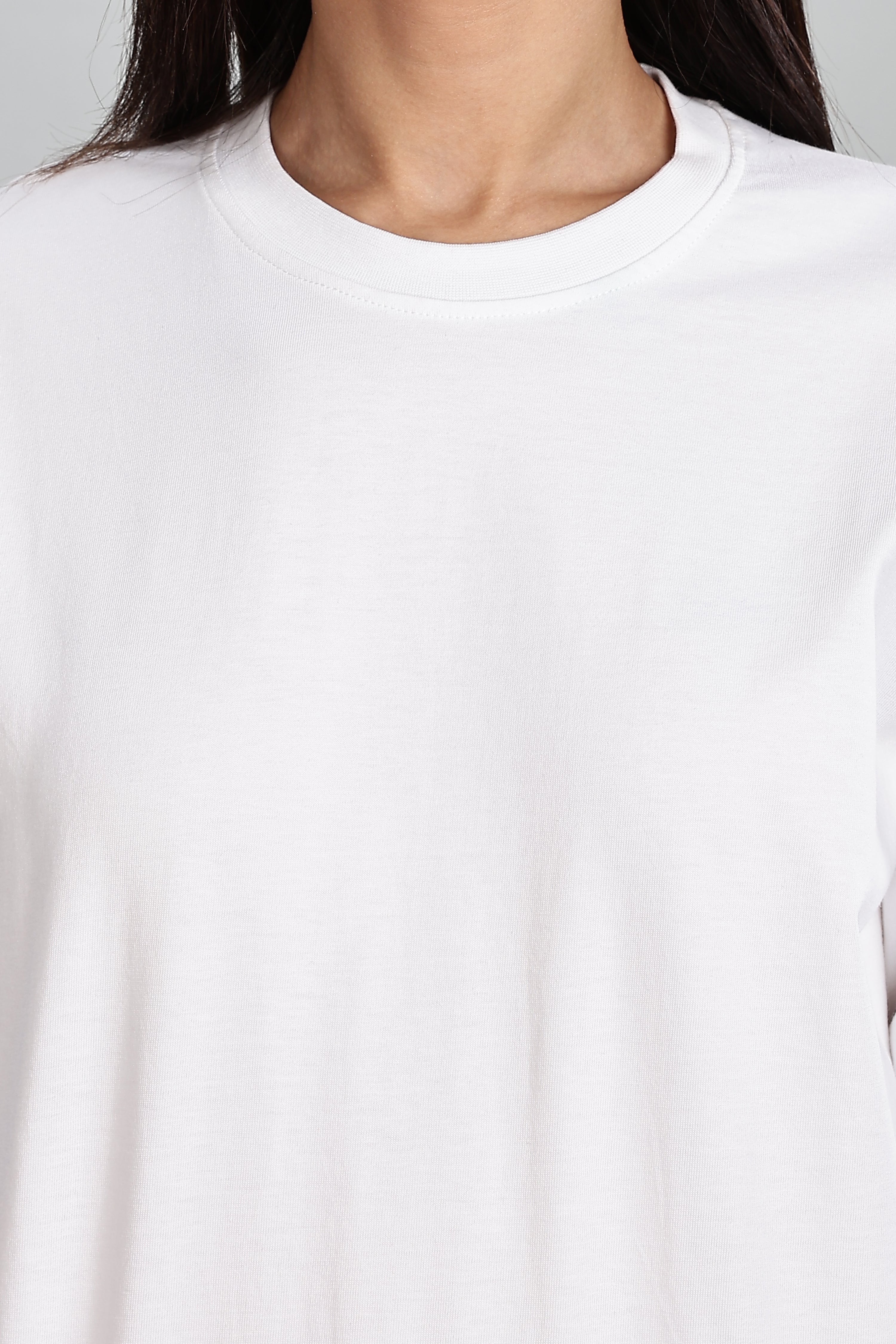 Milky White Long Sleeve Rounded Neck T-Shirt
