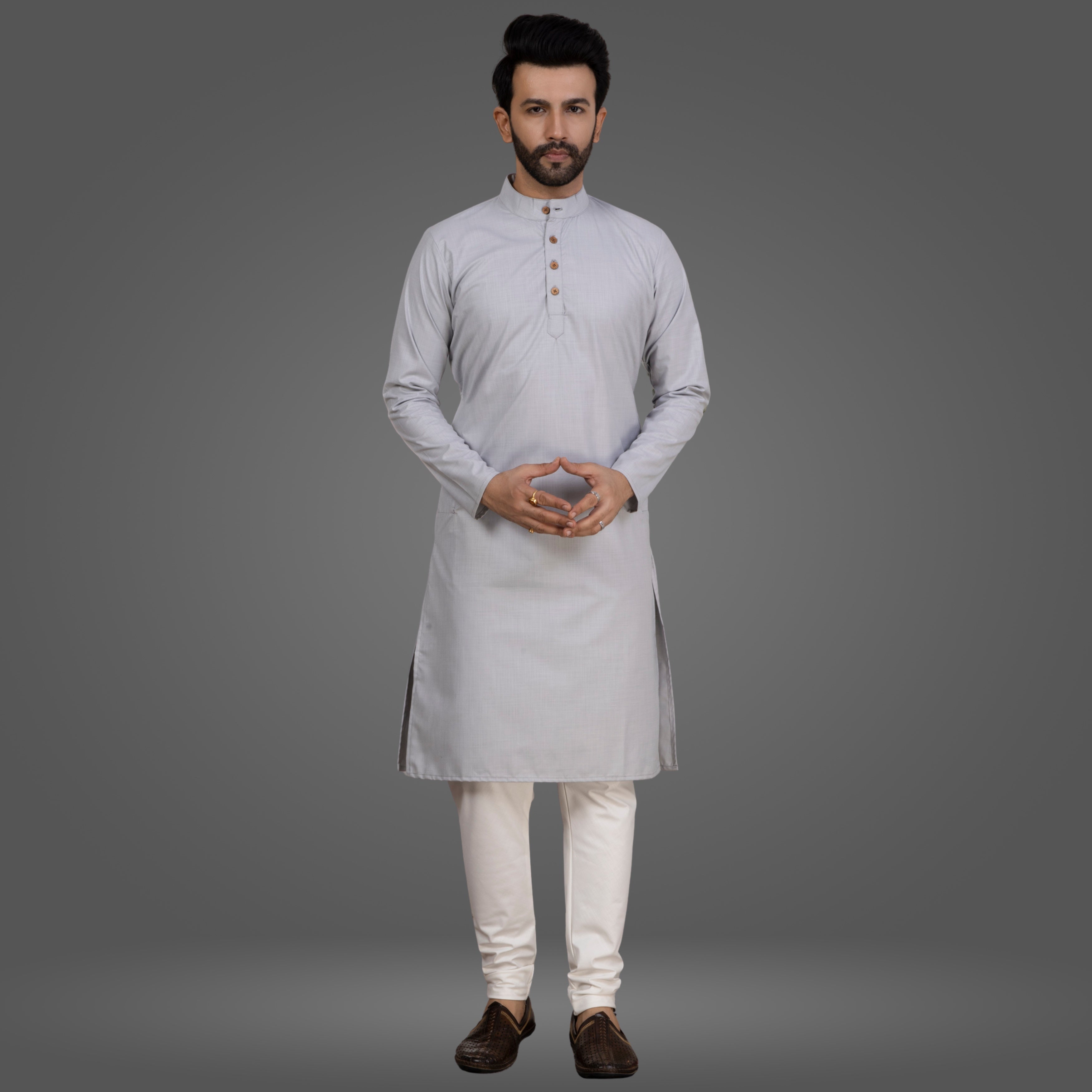 Ash Grey Premium Cotton Kurta Pajama