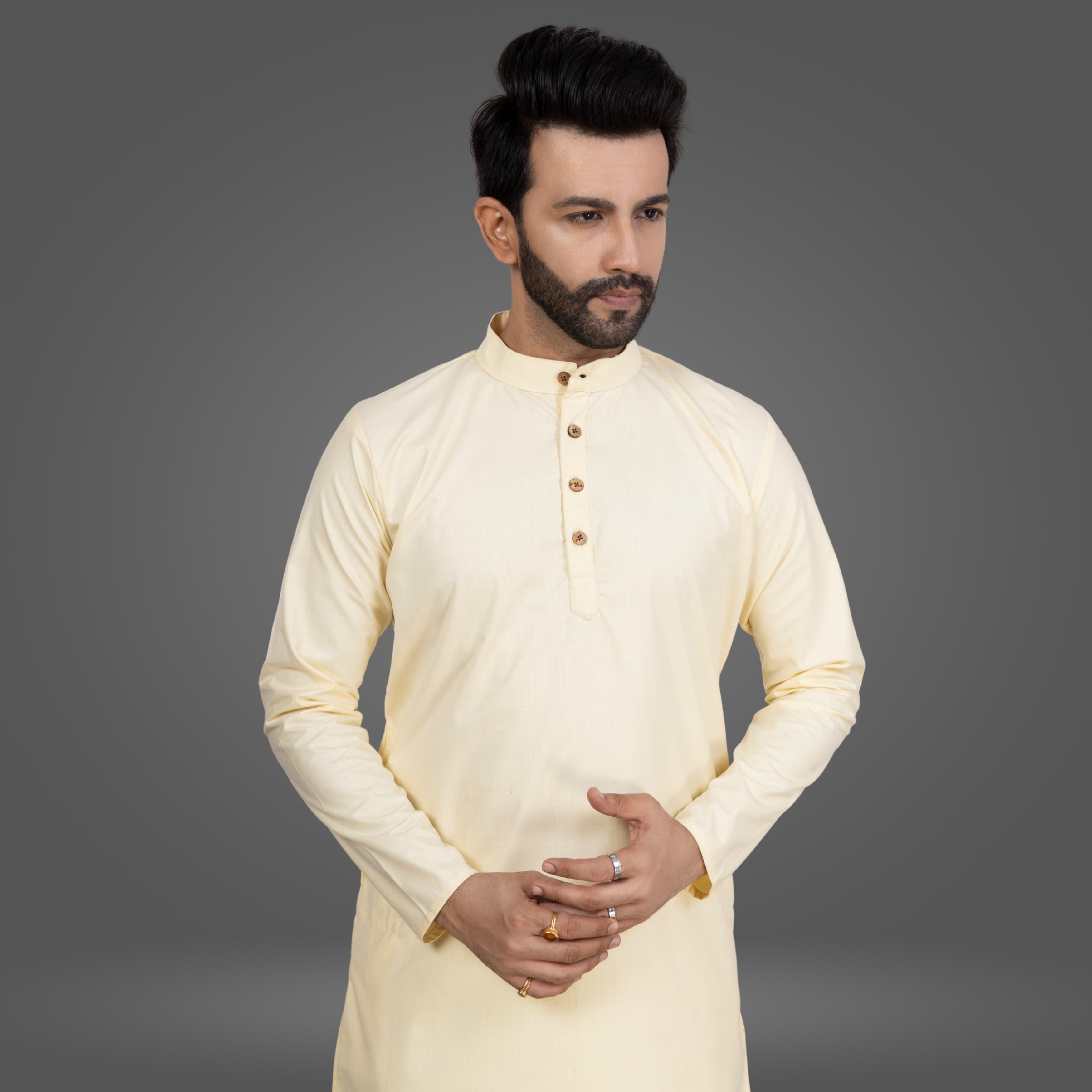 Light Yellow Premium Cotton Kurta Pajama
