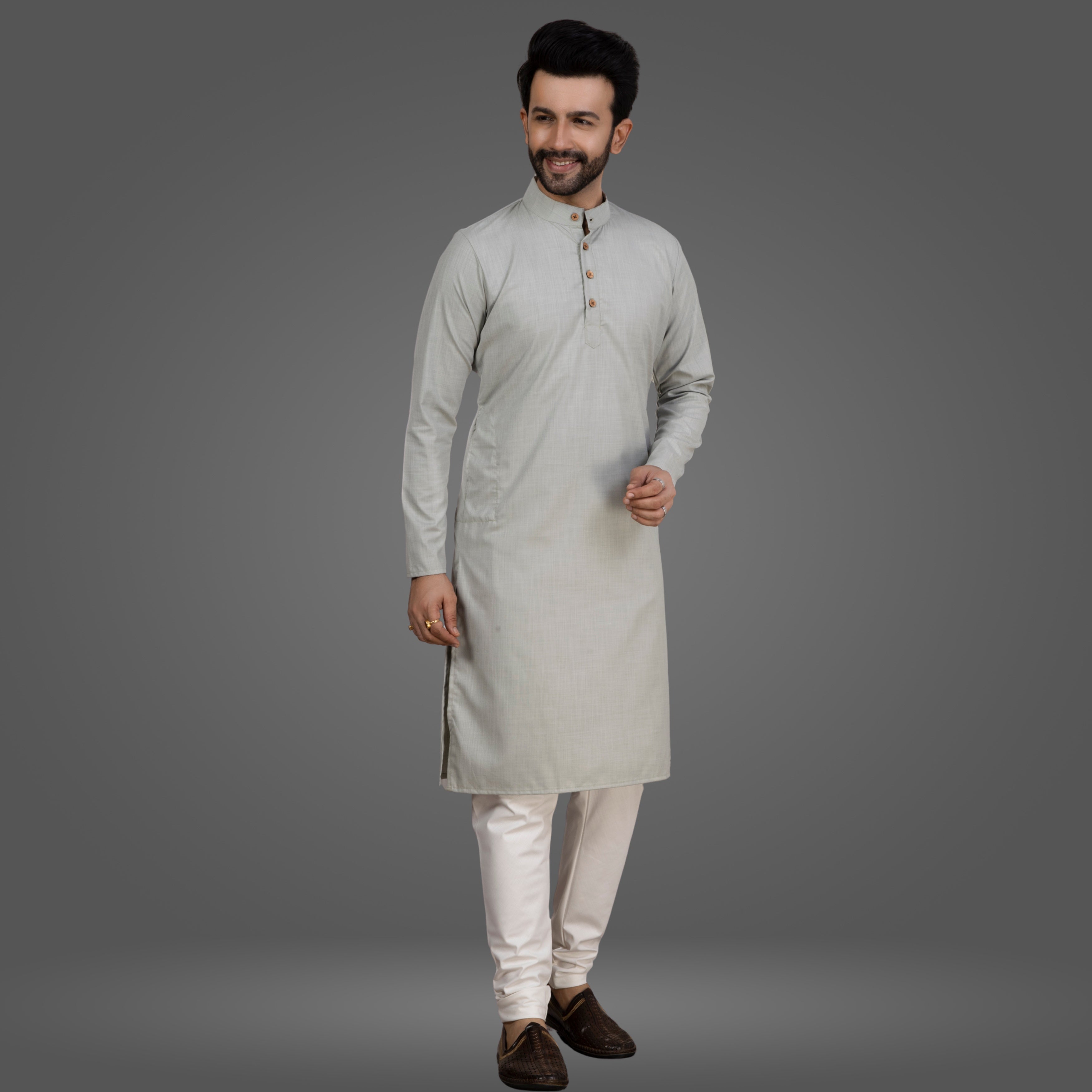 Light Grey Premium Cotton Kurta Pajama