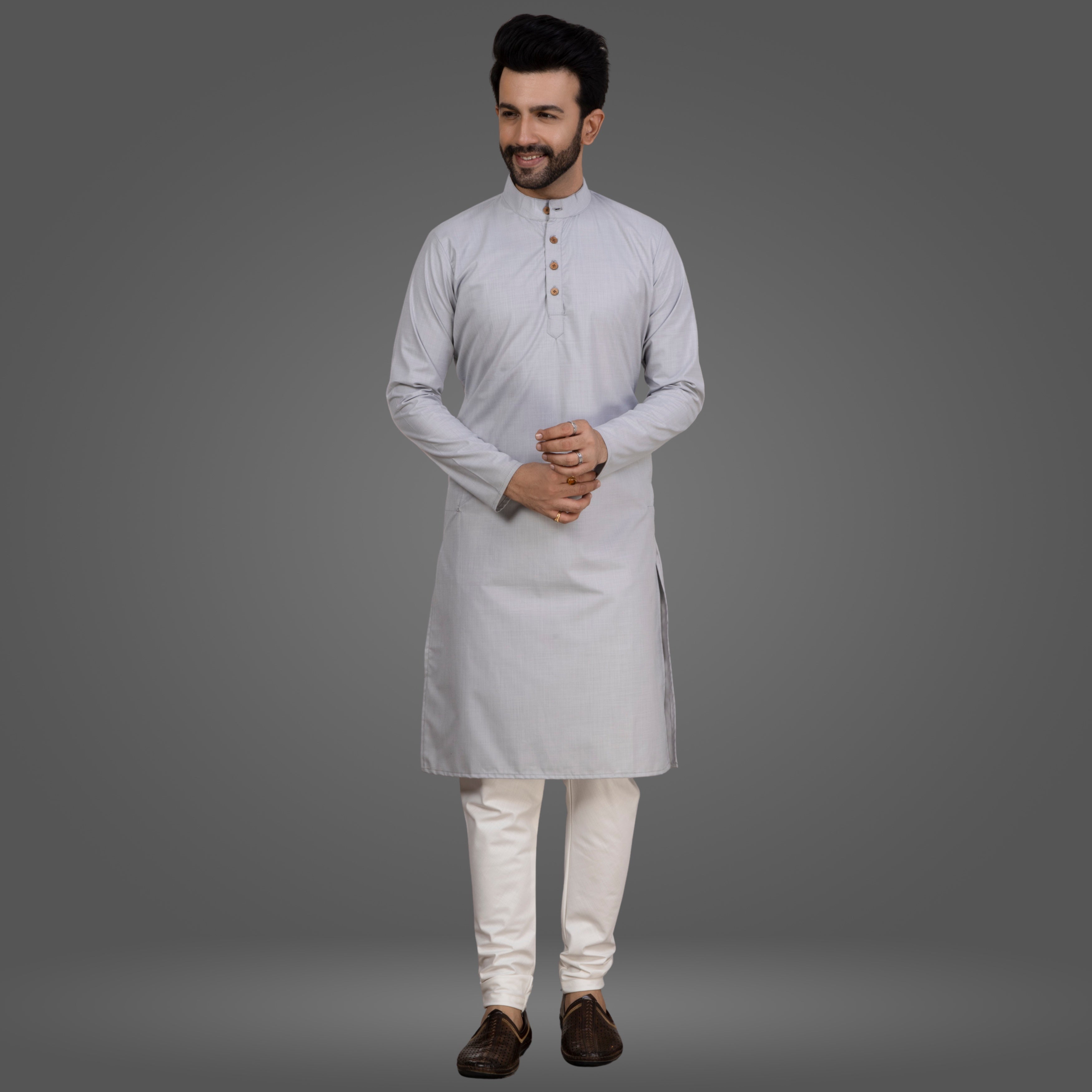 Ash Grey Premium Cotton Kurta Pajama