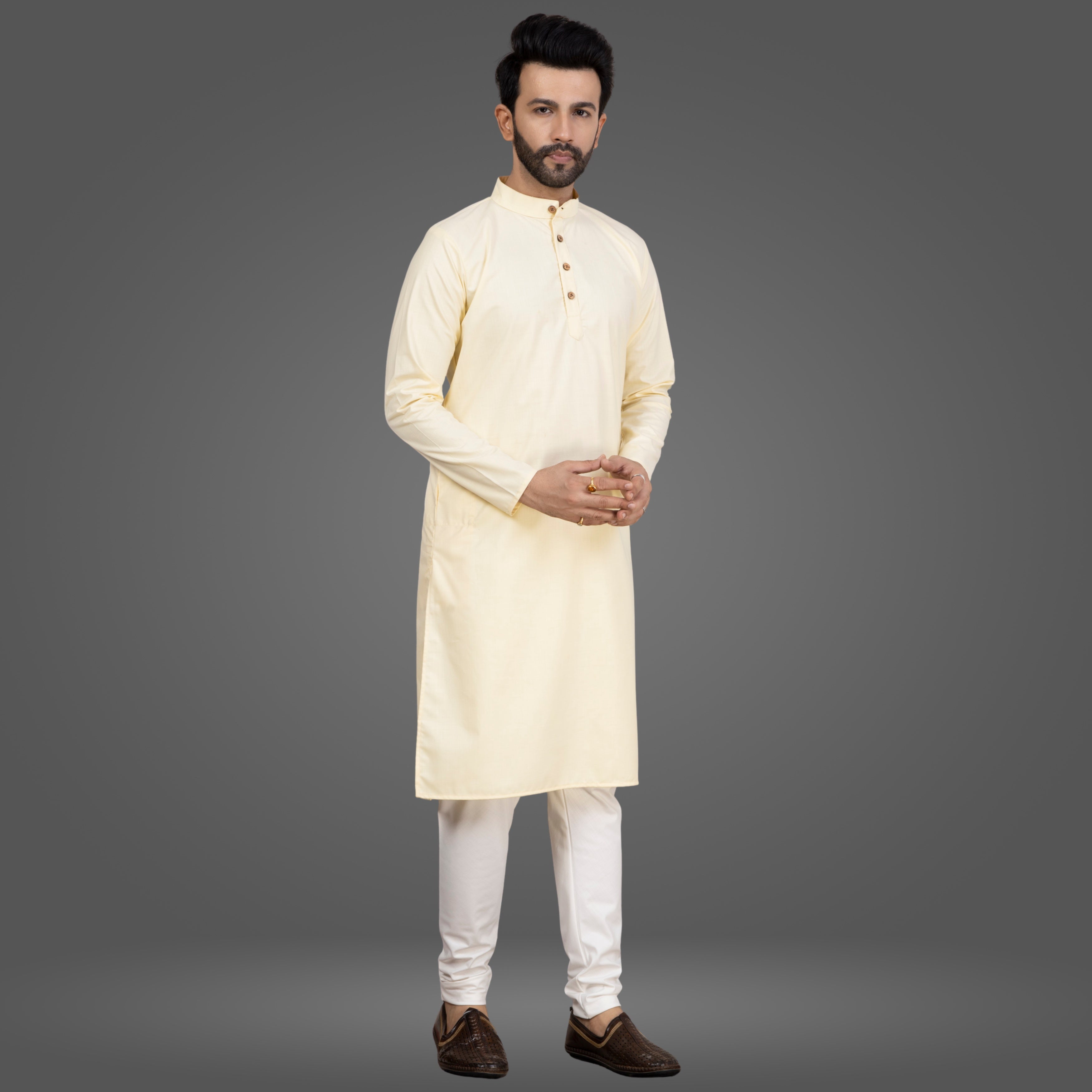 Light Yellow Premium Cotton Kurta Pajama