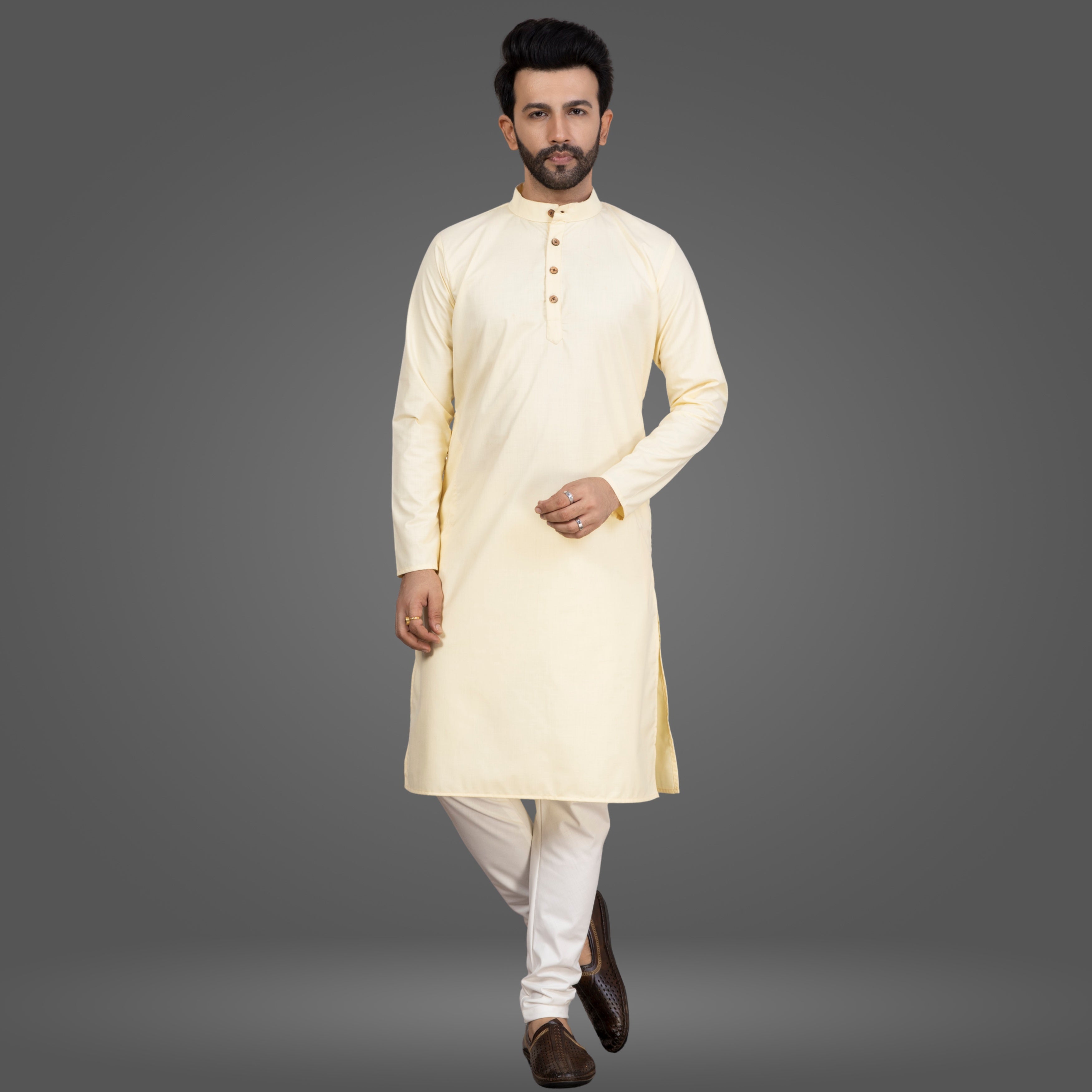 Light Yellow Premium Cotton Kurta Pajama