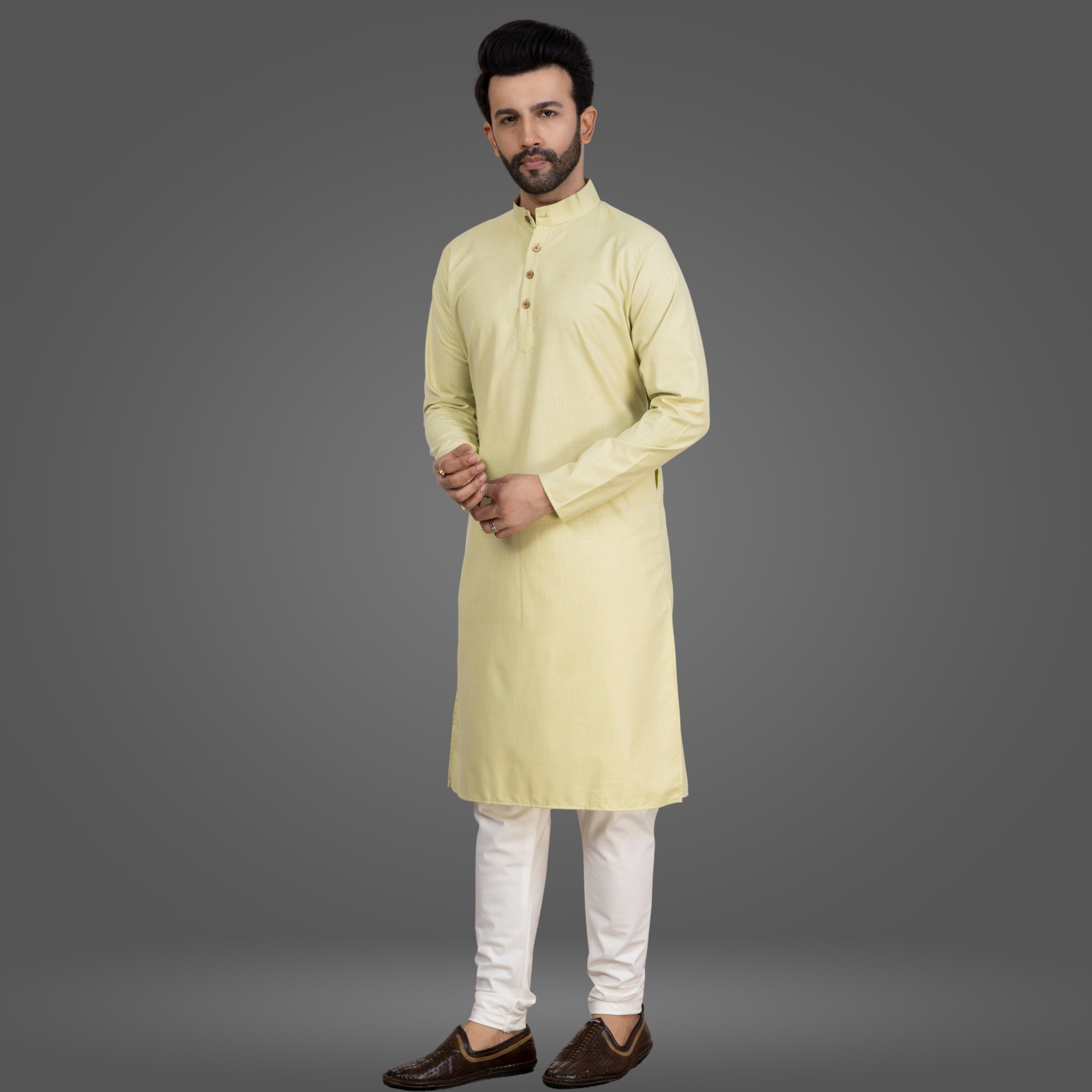 Lime Green Premium Cotton Kurta Pajama