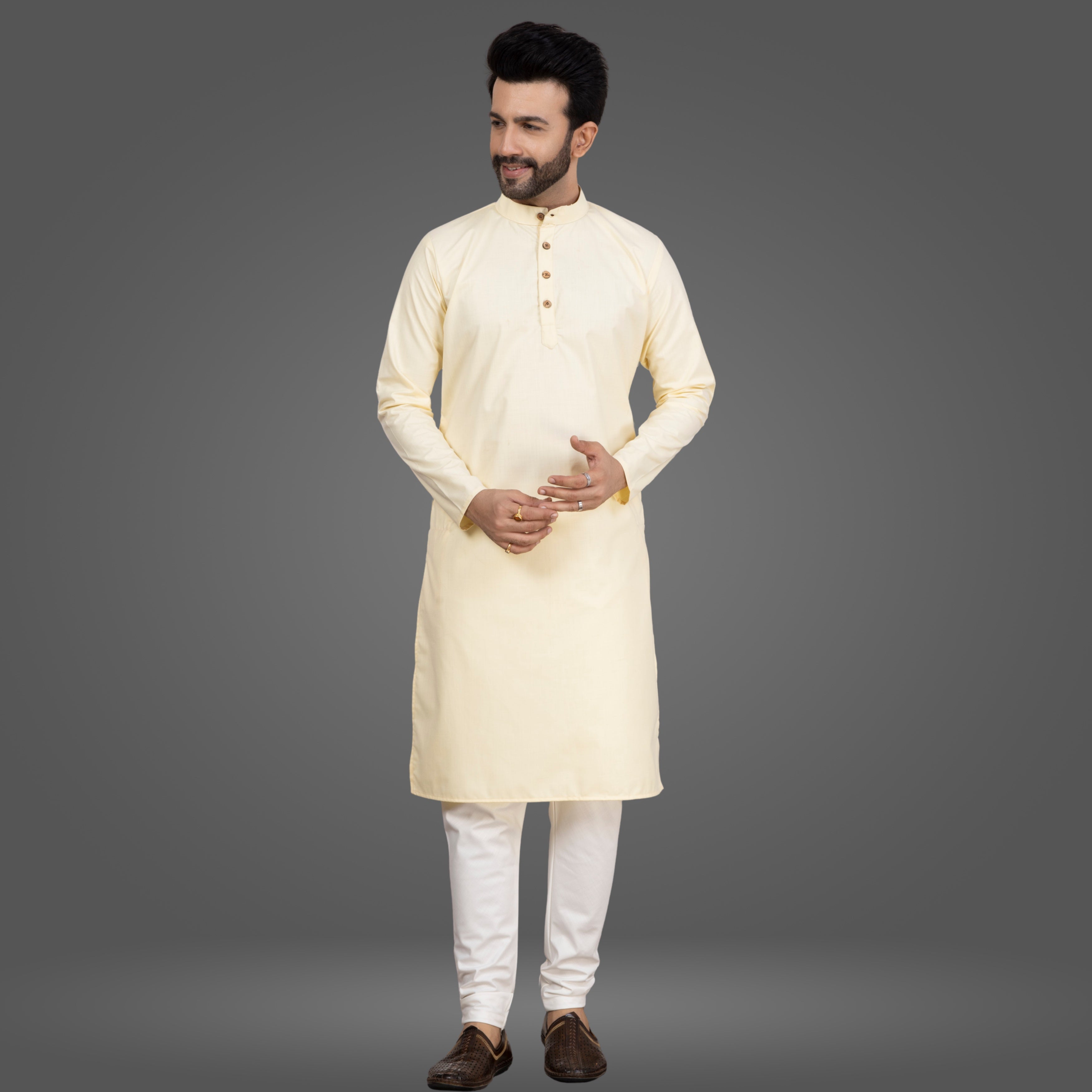 Light Yellow Premium Cotton Kurta Pajama