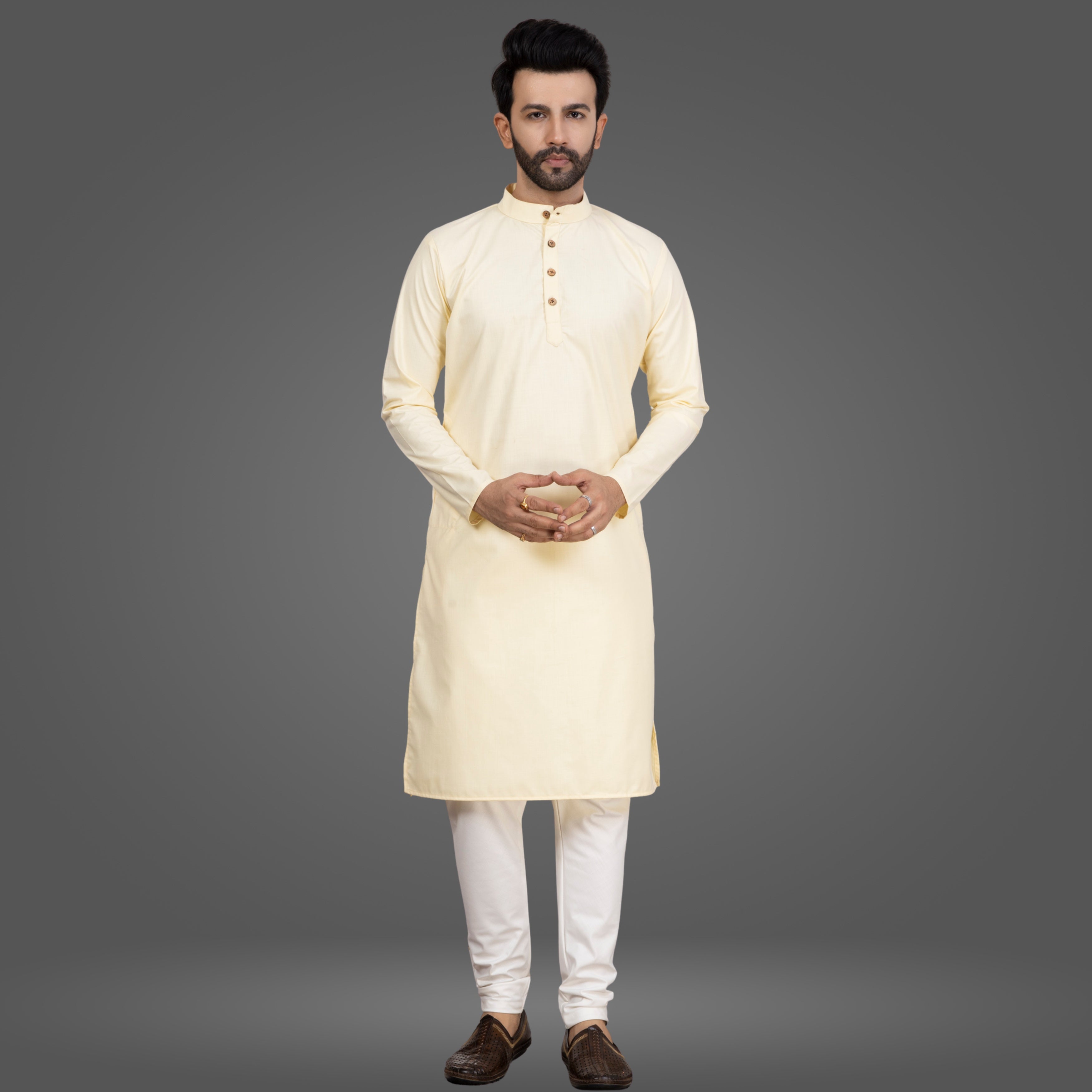 Light Yellow Premium Cotton Kurta Pajama